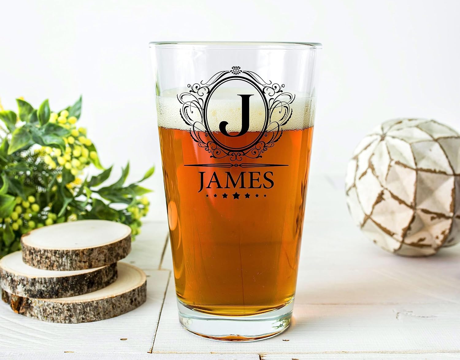 PREZZY Vaso de cerveza personalizado con letra J inicial, divertido monograma, regalos para hombres, vaso de cerveza con nombre personalizado, 16