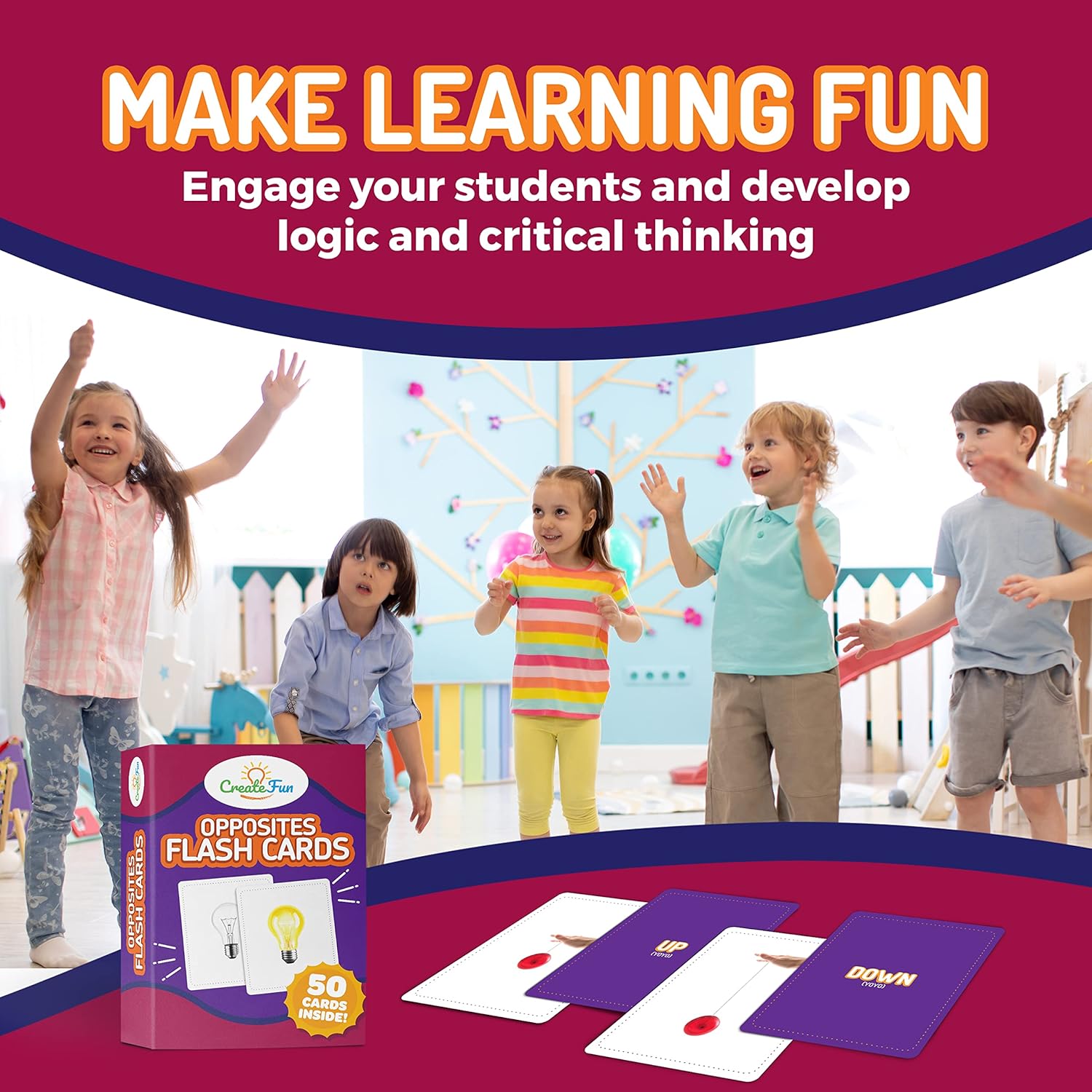 Opposites – Tarjetas flash a juego  50 tarjetas educativas a juego  7 juegos de aprendizaje para el aula, actividades de aprendizaje para niños