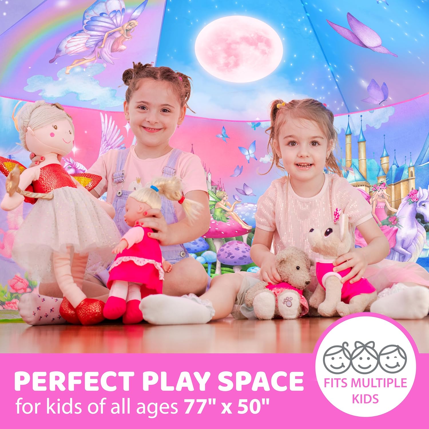 W&O Enchanted Aerodome con luces LED – Fuerte de tienda de campaña inflable para niños – Tienda de campaña de princesa para niñas – Tienda de