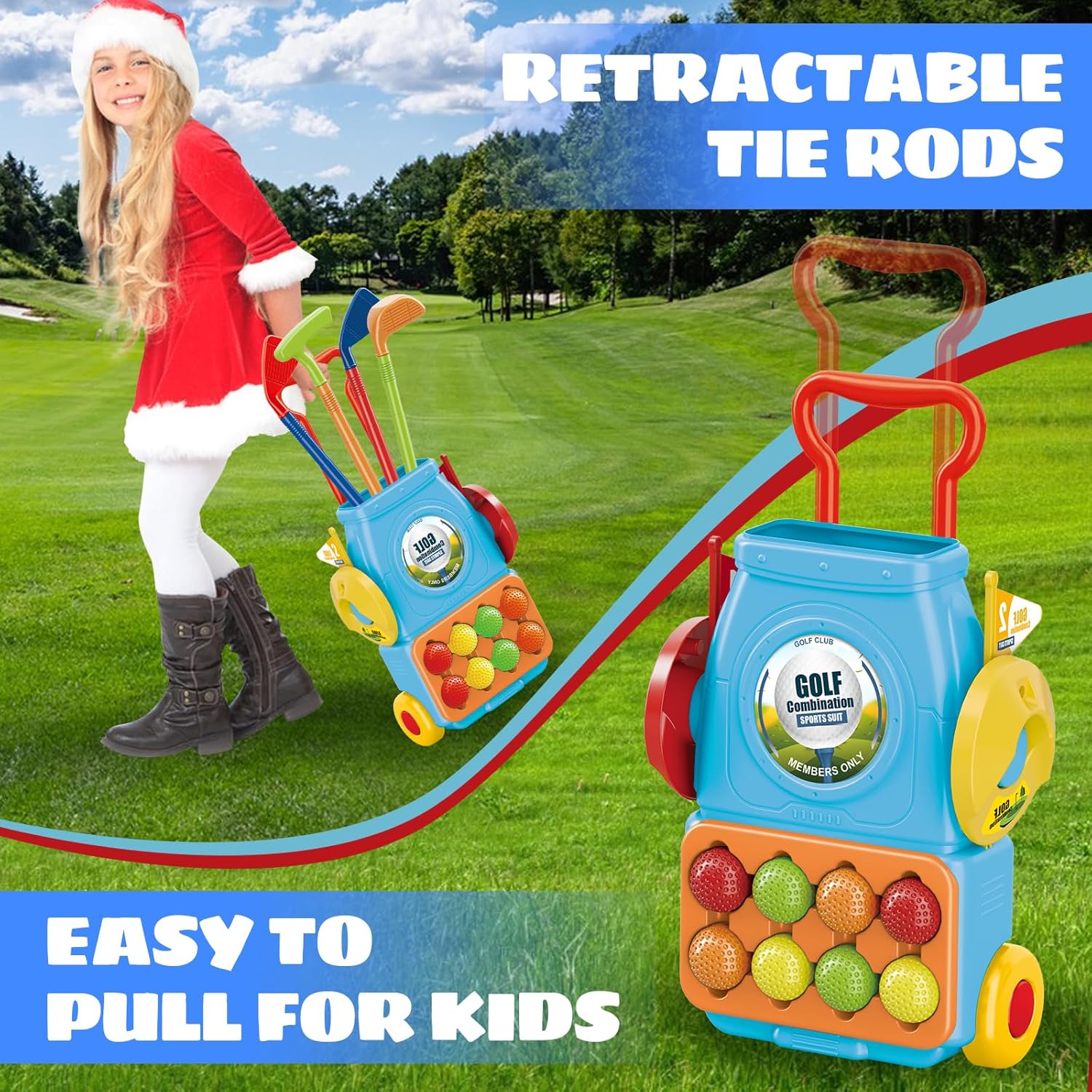 Mililier Juego de golf para niños pequeños, juego de golf para niños con 10 pelotas de golf, 1 tapete de putt, 4 palos de golf para niños pequeños y