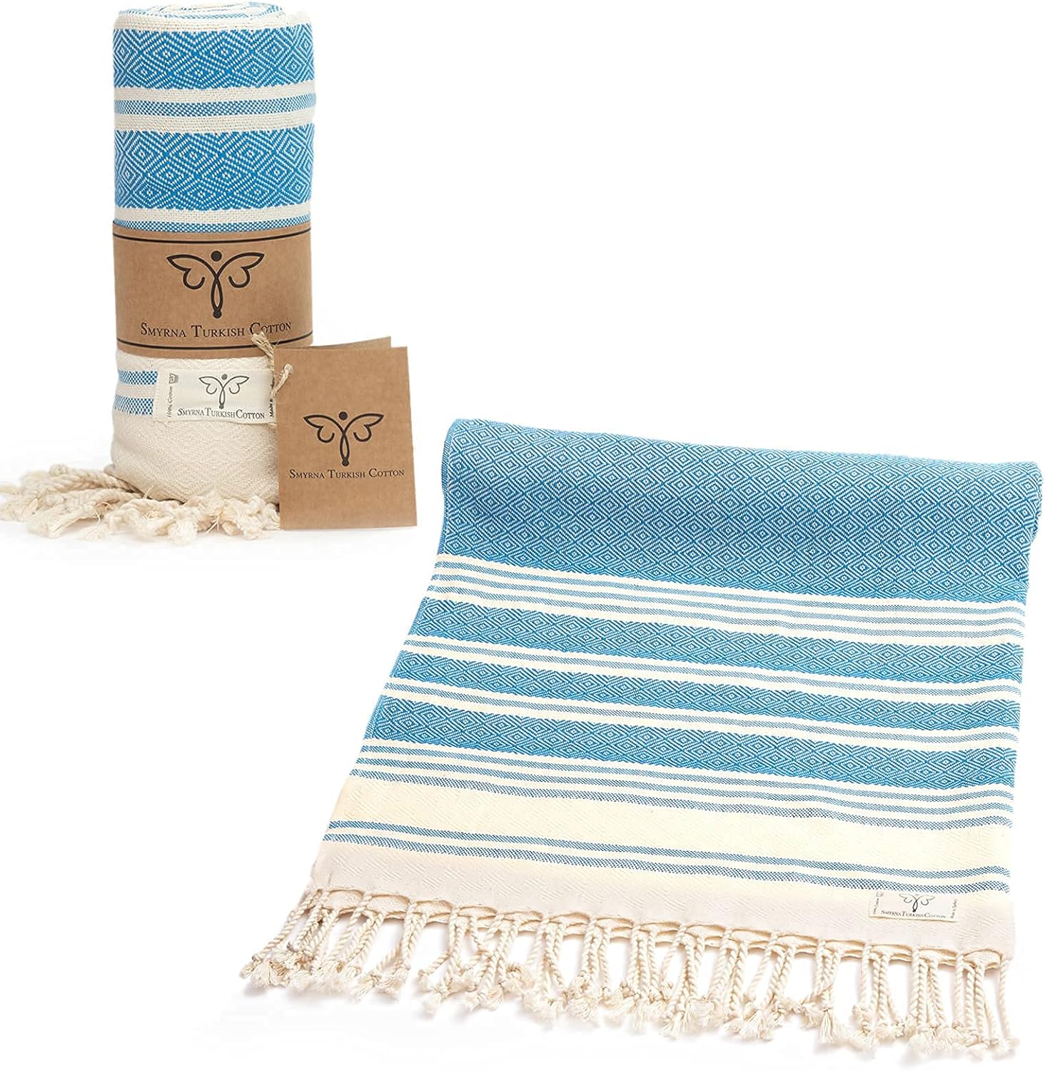 Smyrna Mediterranean Series – Toalla de playa turca original, 100% algodón, prelavada, 37 x 71 pulgadas, toalla de baño peshtemal y turca para spa,