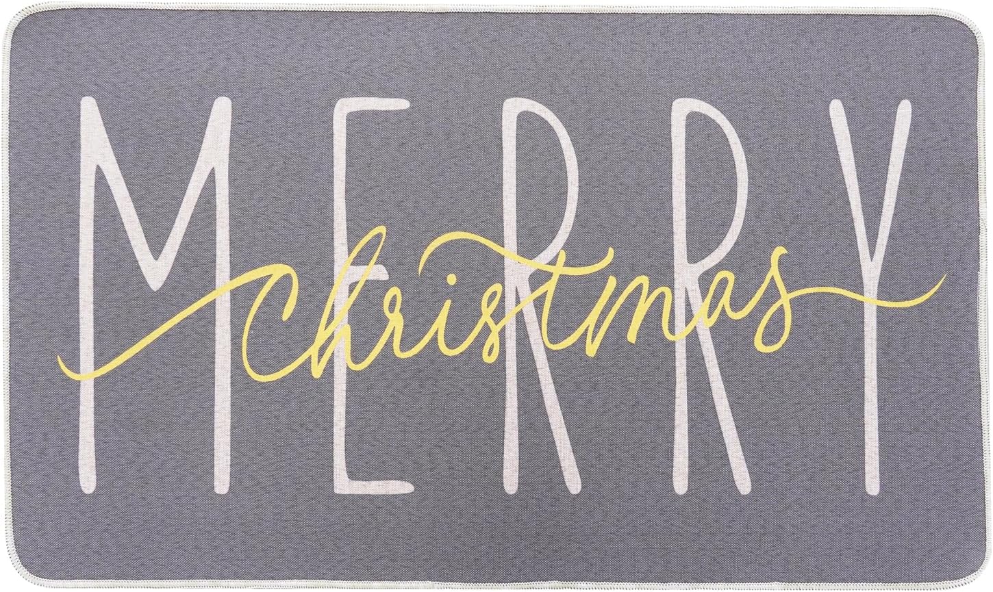 ONWAY Felpudo de Navidad, tapete de invierno gris dorado para puerta de invierno, de bajo perfil, tapete para interiores y exteriores, 17.5 x 29