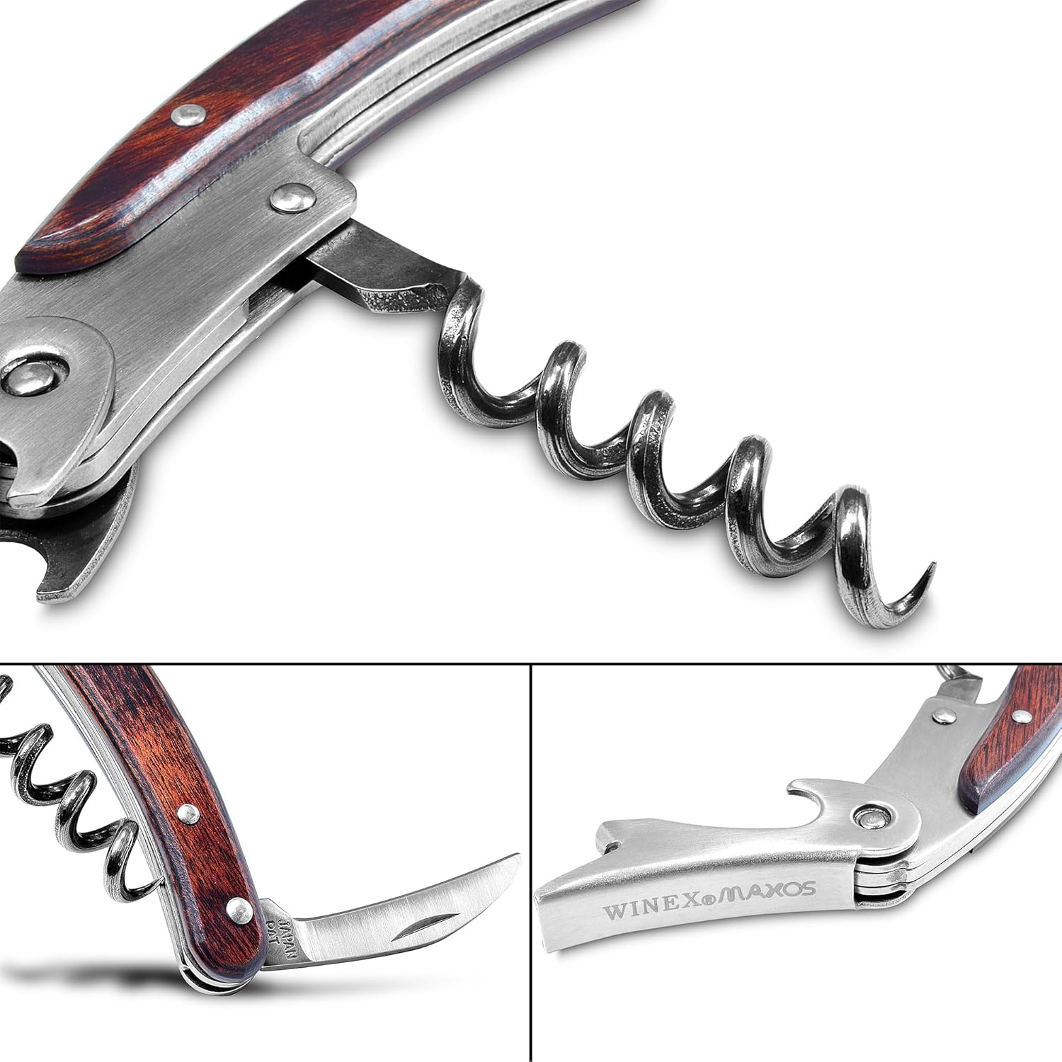 Seki Japan CRESCENT – Cuchillo profesional de camarero con sacacorchos, botellas de vino sumiller y abridor de cerveza, cuerpo de acero inoxidable,