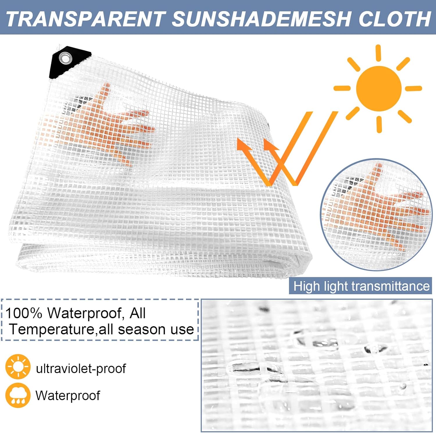 Lona de malla transparente impermeable de 10 mil resistente para resistencia a los rayos UV, lona de invernadero, lona grande con ojales, para