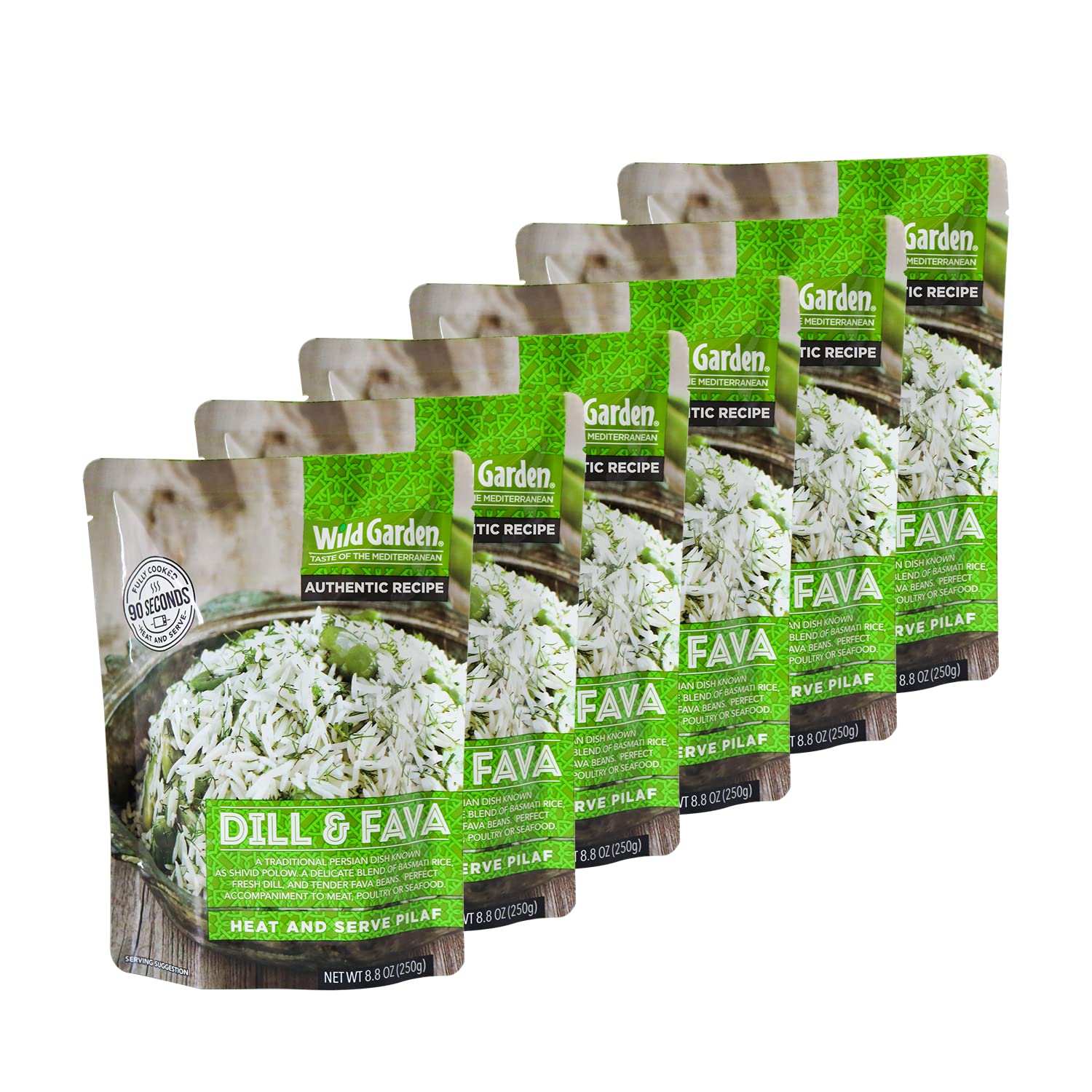 Wild Garden Caliente y sirva pilaf, eneldo y fava, completamente cocido, listo para comer, apto para microondas, 8.8 onzas, paquete de 6