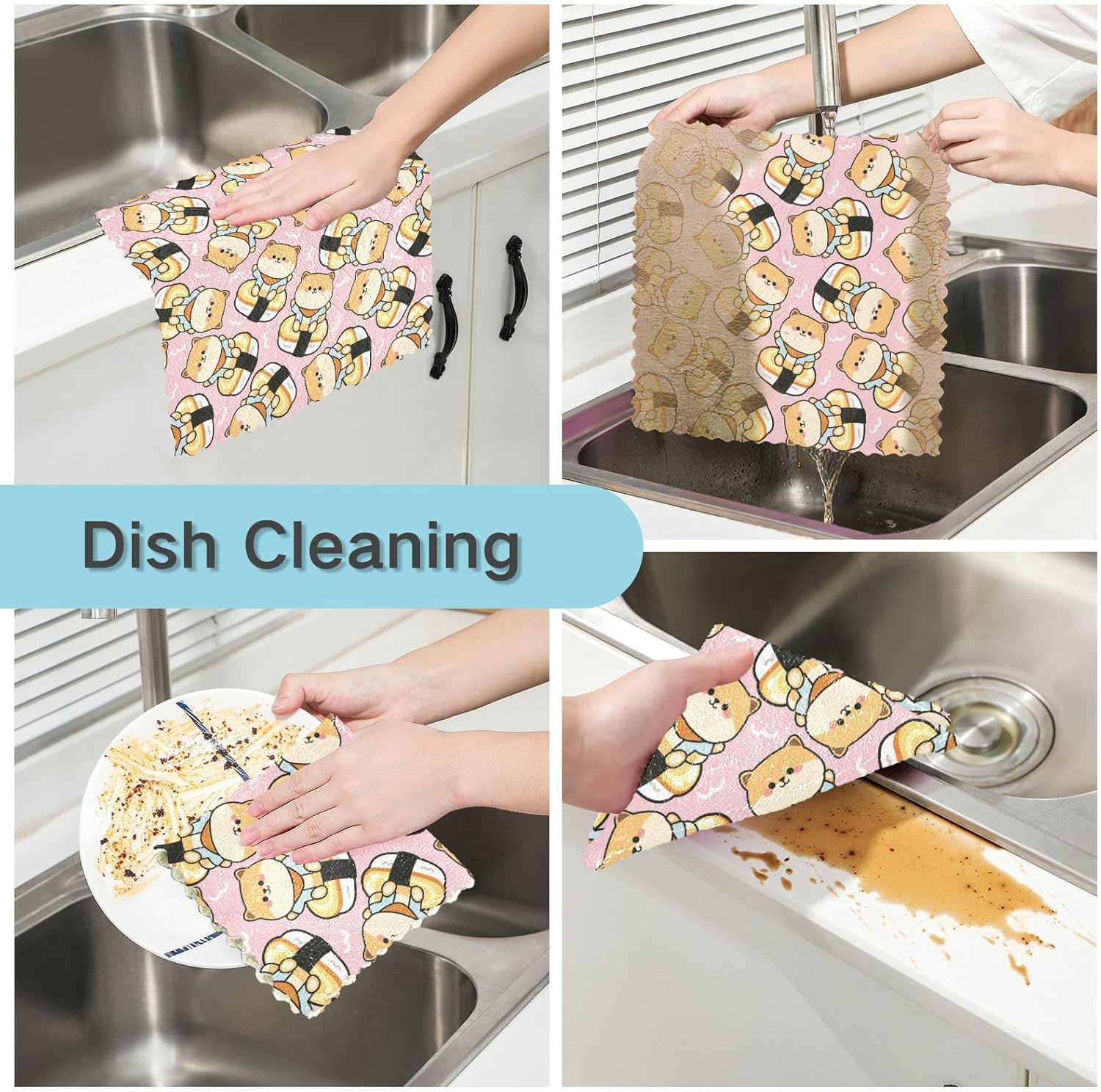 linqin Shiba Inu – Toallas de cocina de algodón con estampado de sushi de microfibra, absorbentes, paquete de 6 toallas de cocina reutilizables para