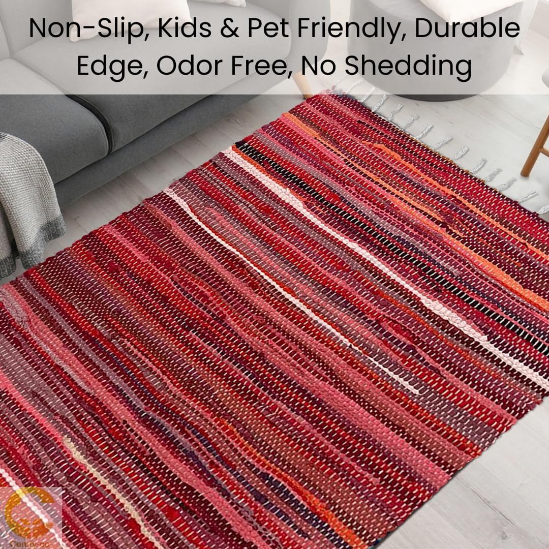 Alfombra Chindi hecha a mano de 3 x 5 pies, alfombra reversible de algodón tejida a mano para dormitorio, sala de estar, cocina, dormitorio,