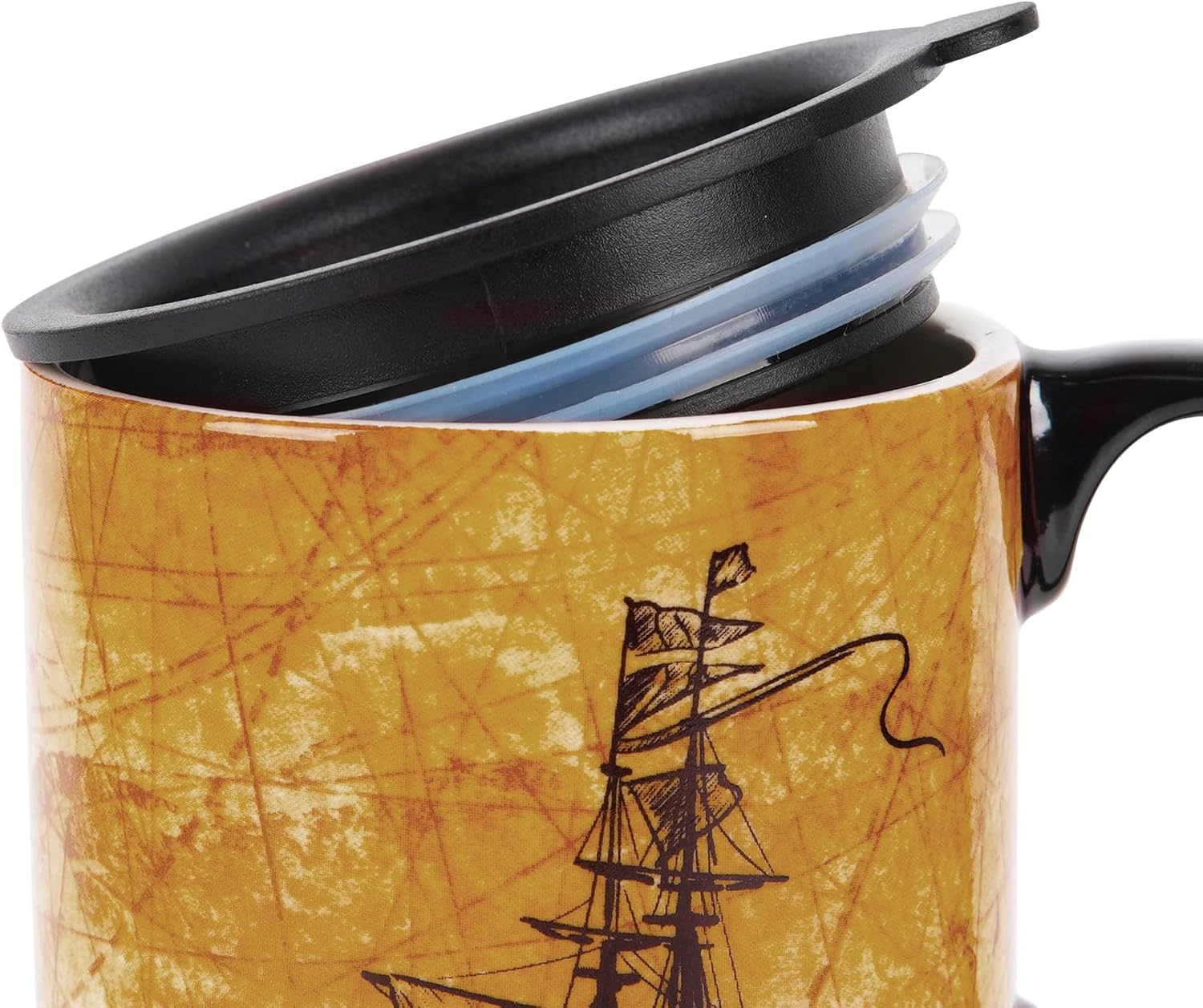 DUSVALLY Taza de cerámica taza de café de viaje taza de café de porcelana con tapa a prueba de derrames y caja de regalo, 17 onzas
