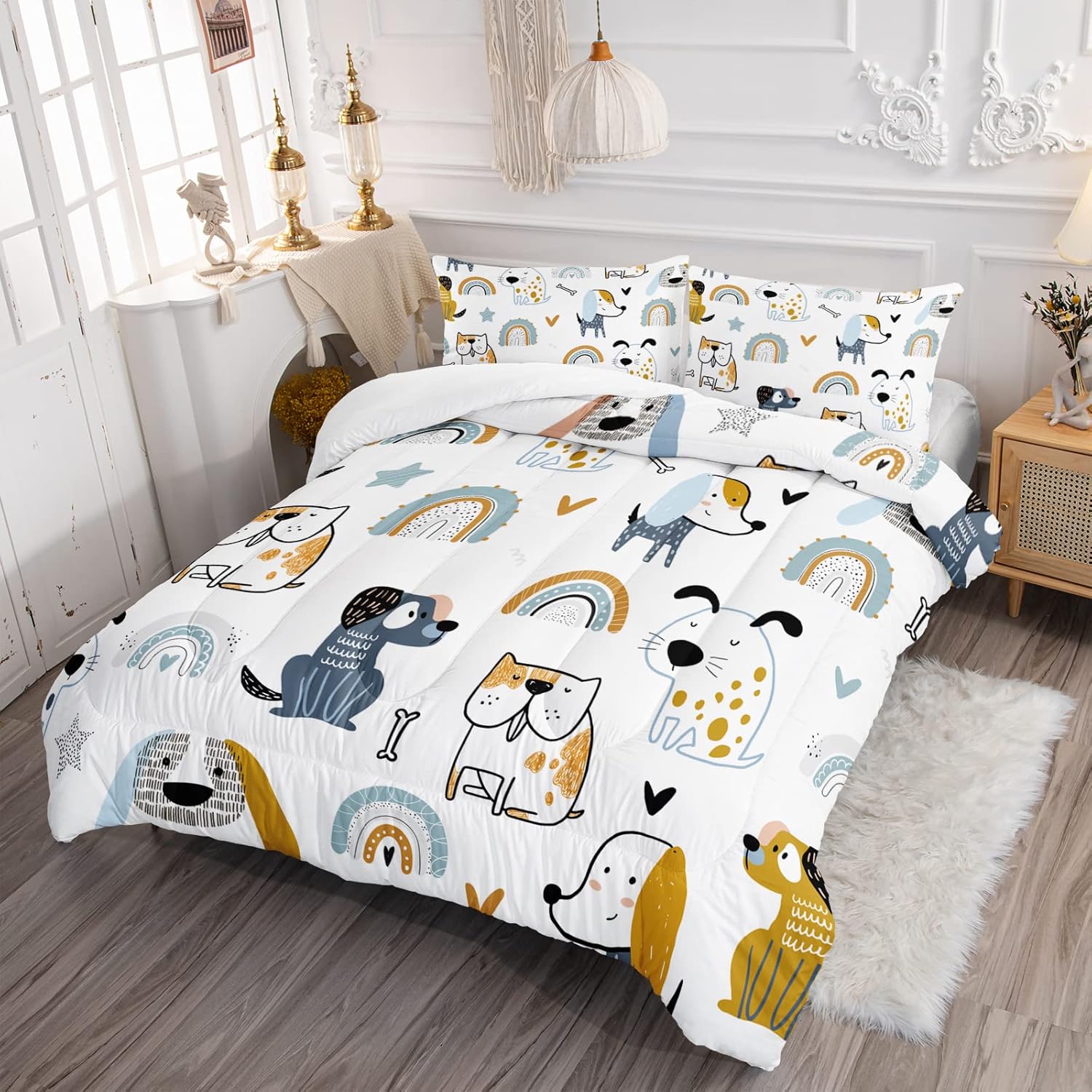 Axolotl Juego de ropa de cama de perro de dibujos animados, colorido y lindo juego de edredón para niños, niñas y adolescentes, juego de edredón