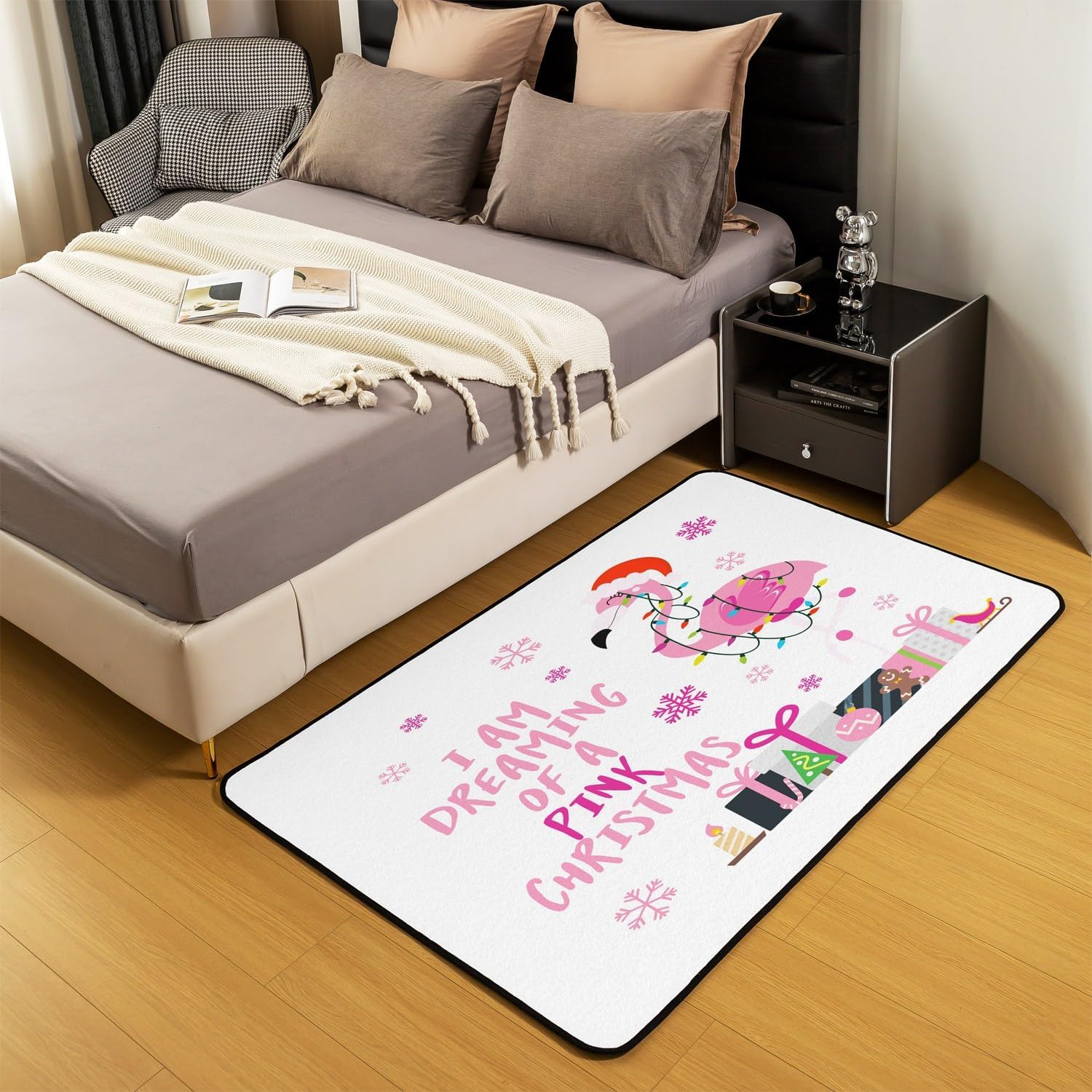 Alfombras de sala de estar, color rosa, de Navidad, para niños, niñas, adolescentes, decoración de habitación con patrón de flamenco tropical, juego