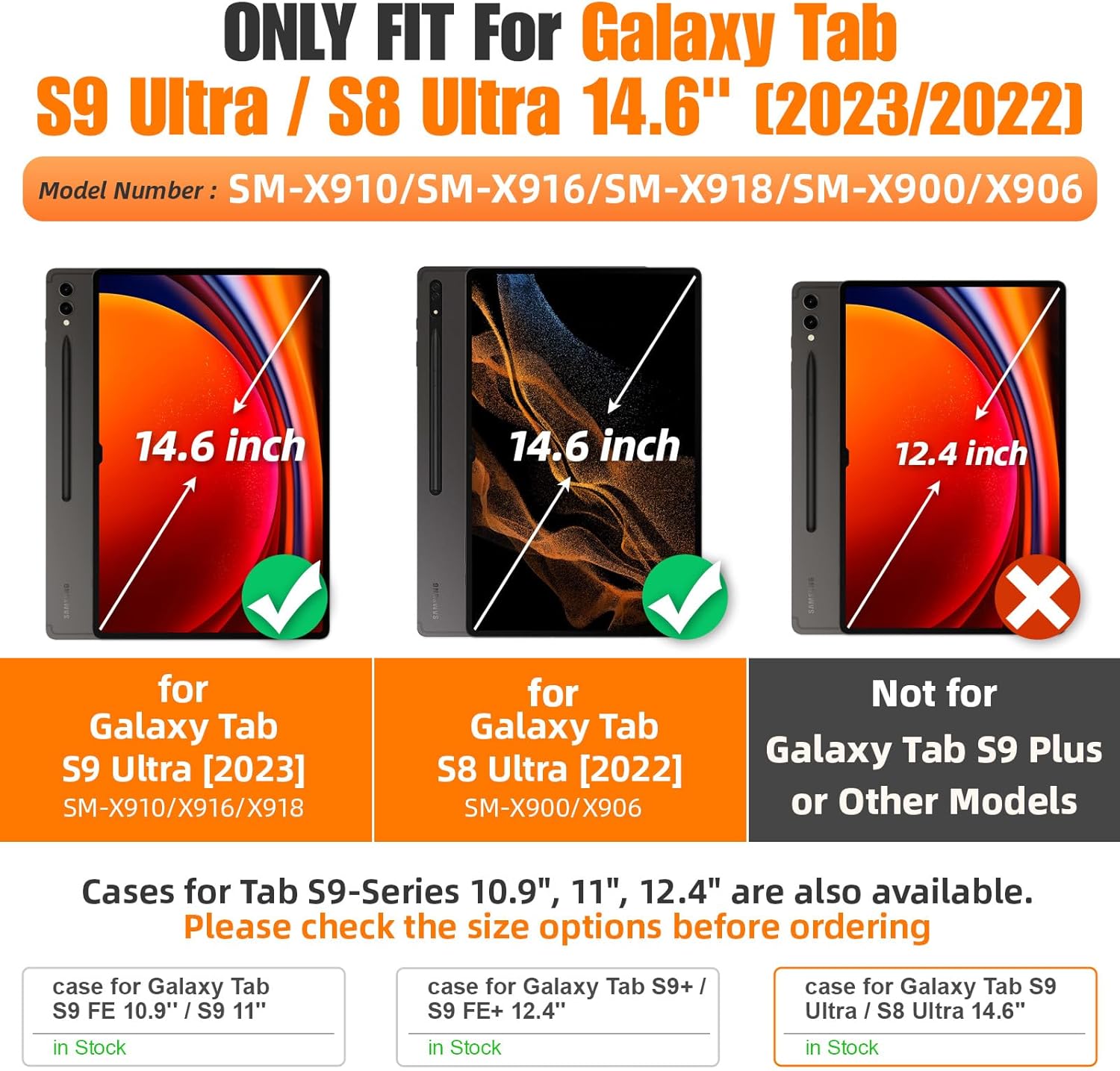 SEYMAC stock Funda para tablet Samsung Galaxy Tab S9 UltraS8 Ultra de 14.6 pulgadas con protector de pantalla y soporte para lápiz correa de mano