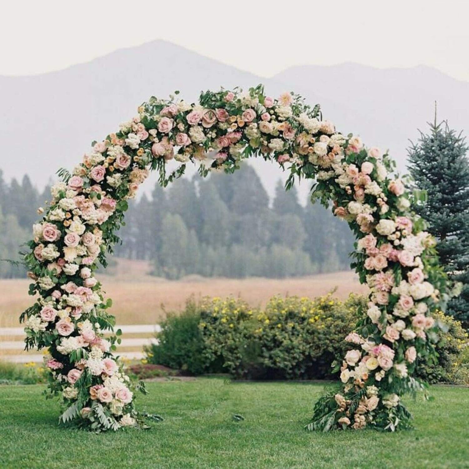 Soporte decorativo de fondo circular de boda de 8.9 x 7.5 ft con bases de metal, soporte redondo de metal para cabina de fotos, soporte de arco para