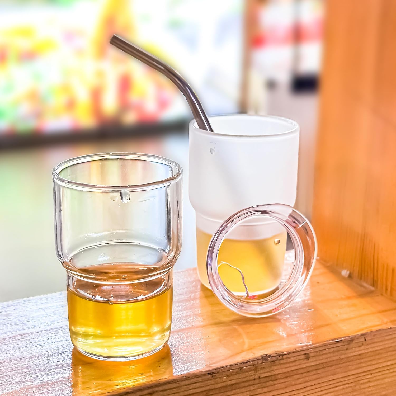 AGH Paquete de 6 vasos de 3 onzas con tapa y popote de acero inoxidable para sublimación Transpanret