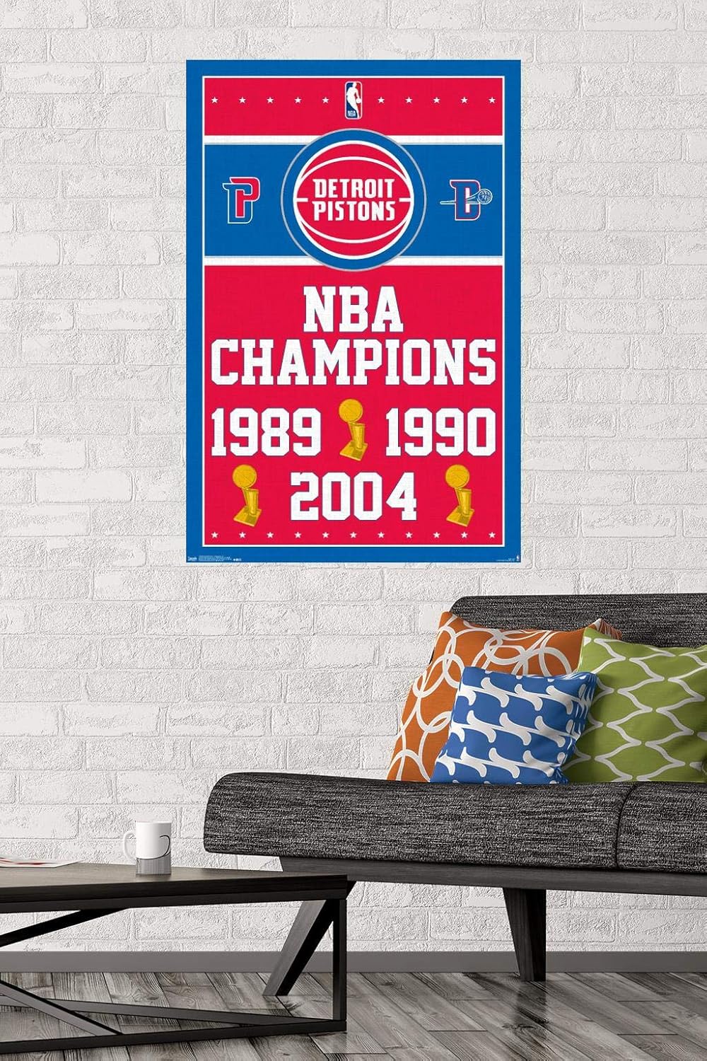 Trends International NBA Detroit Pistons-Champions – Póster de pared, 22.375 x 34 pulgadas, paquete de póster y montaje