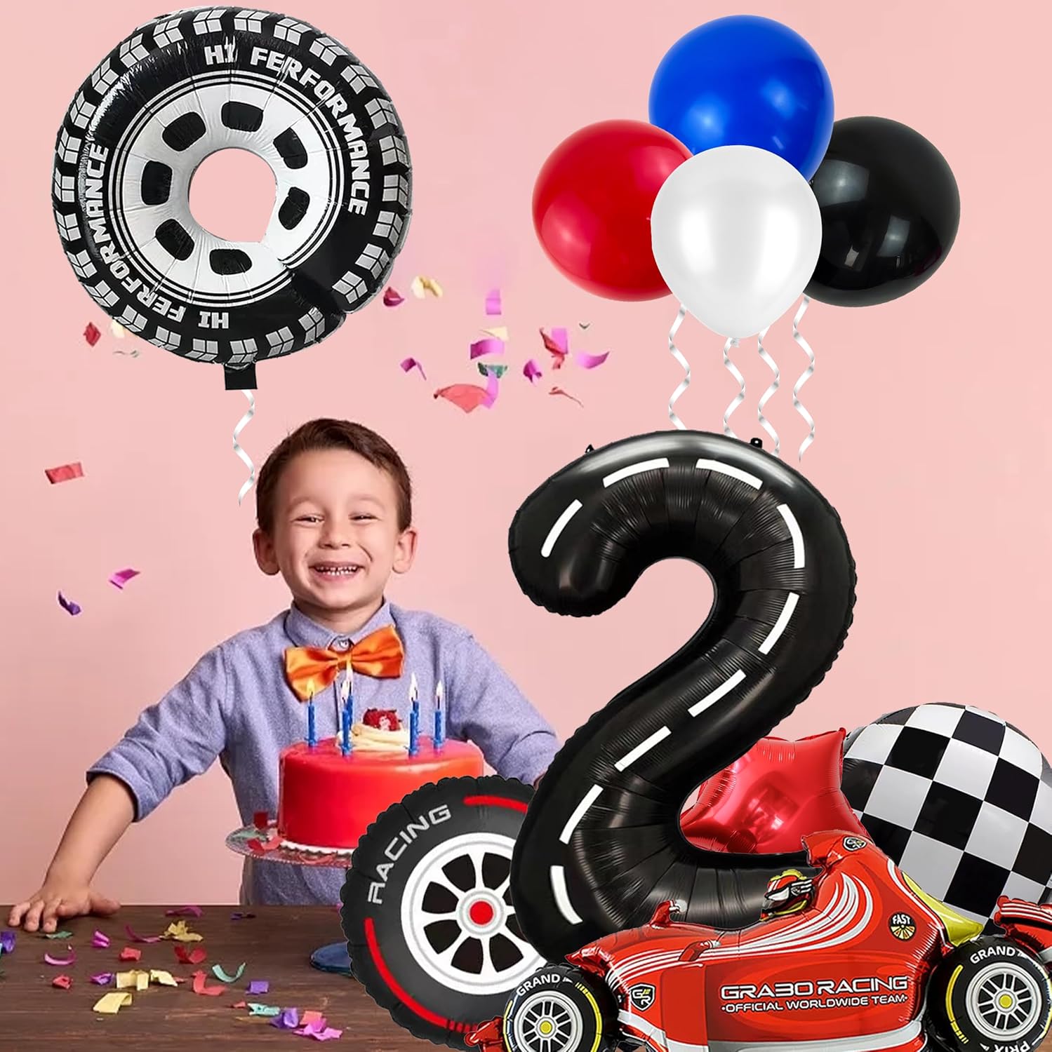 10 globos de 2 cumpleaños de auto de carreras, decoración de fiesta temática de auto de carreras número 2, globos de número de carreras, juego de