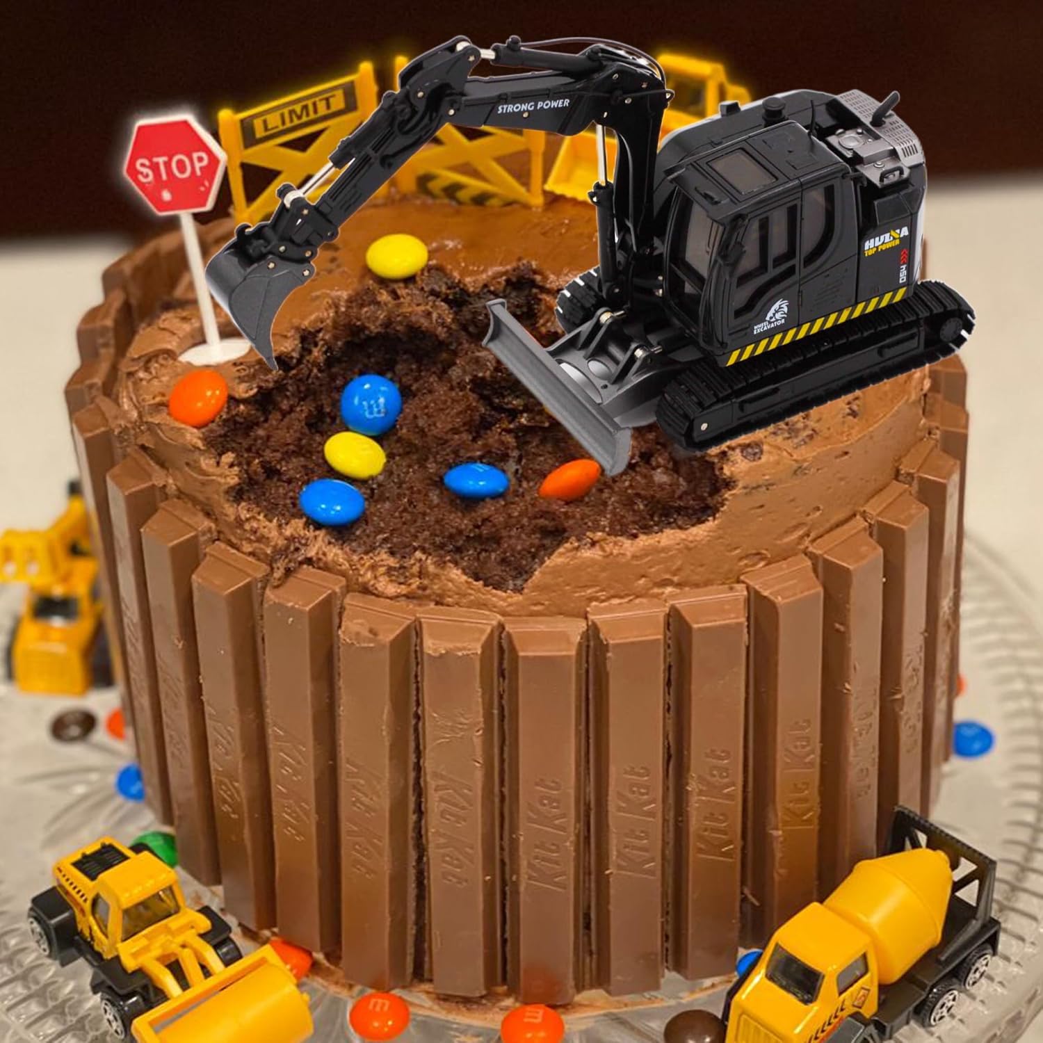 Gemini & Genius – Excavadora negra con orugas, juguete de construcción de excavadora a presión a escala 150, modelo de vehículo con giros de cabina
