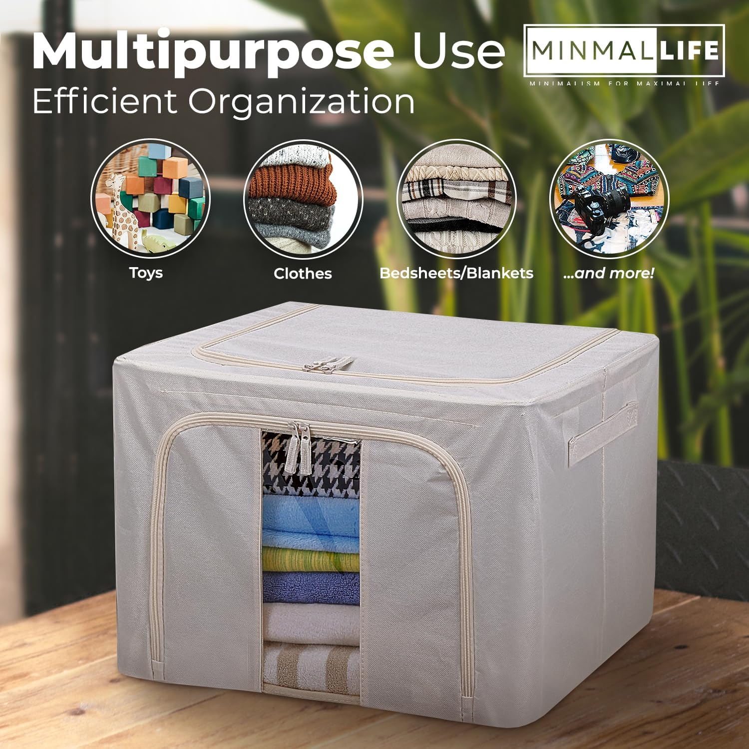 Minmallife Bolsa de almacenamiento de alambre de hierro – Cajas de almacenamiento plegables – Organizador de almacenamiento de sábanas – Caja de