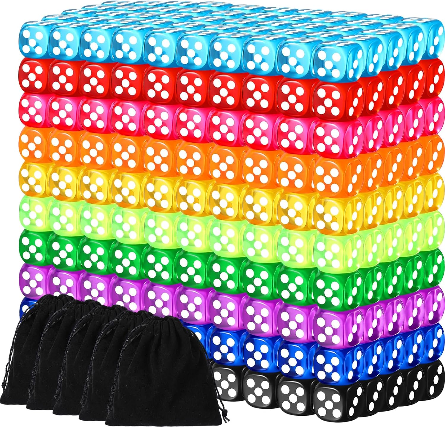 Syhood Juego de 1000 dados de colores de 0.555 pulgadas, 6 caras con 5 bolsas de cordón, dados estándar para juegos de dados, aula, enseñanza de
