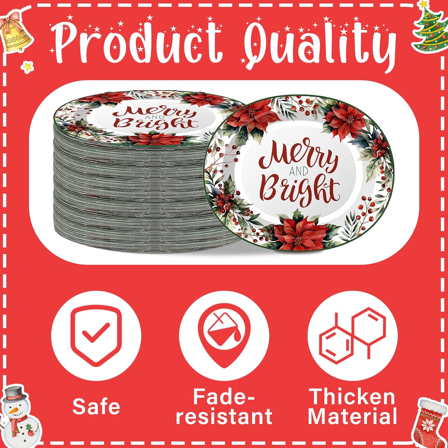 100 platos desechables de papel ovalados de Navidad a granel de 10 x 12.5 pulgadas, plato grande para cena, plato de papel de Navidad para