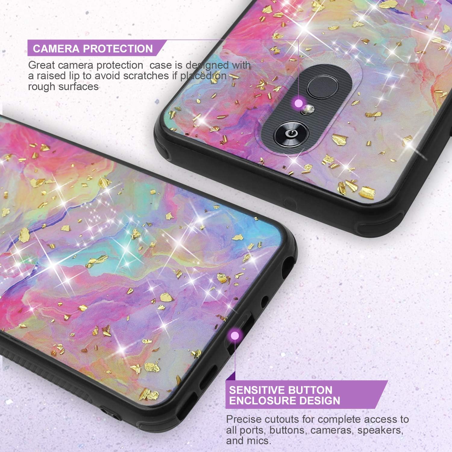 TJS Funda de teléfono celular para LG Stylo 55 Plus5V5X, arco iris, brillante, piel trasera, cuerpo completo, TPU suave parachoques