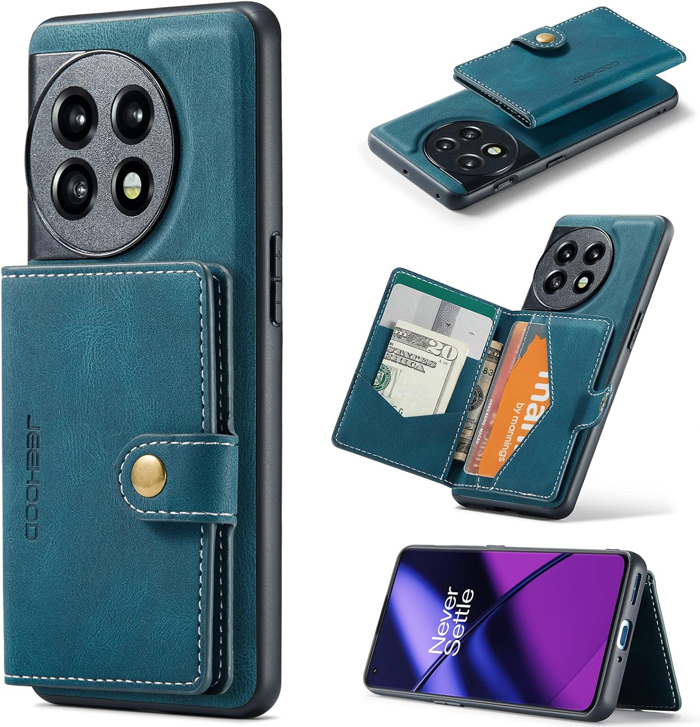Hongxinyu Funda para OnePlus 11 5G, funda magnética desmontable básica, cartera, tarjeta, ranura para efectivo, función atril compatible con OnePlus