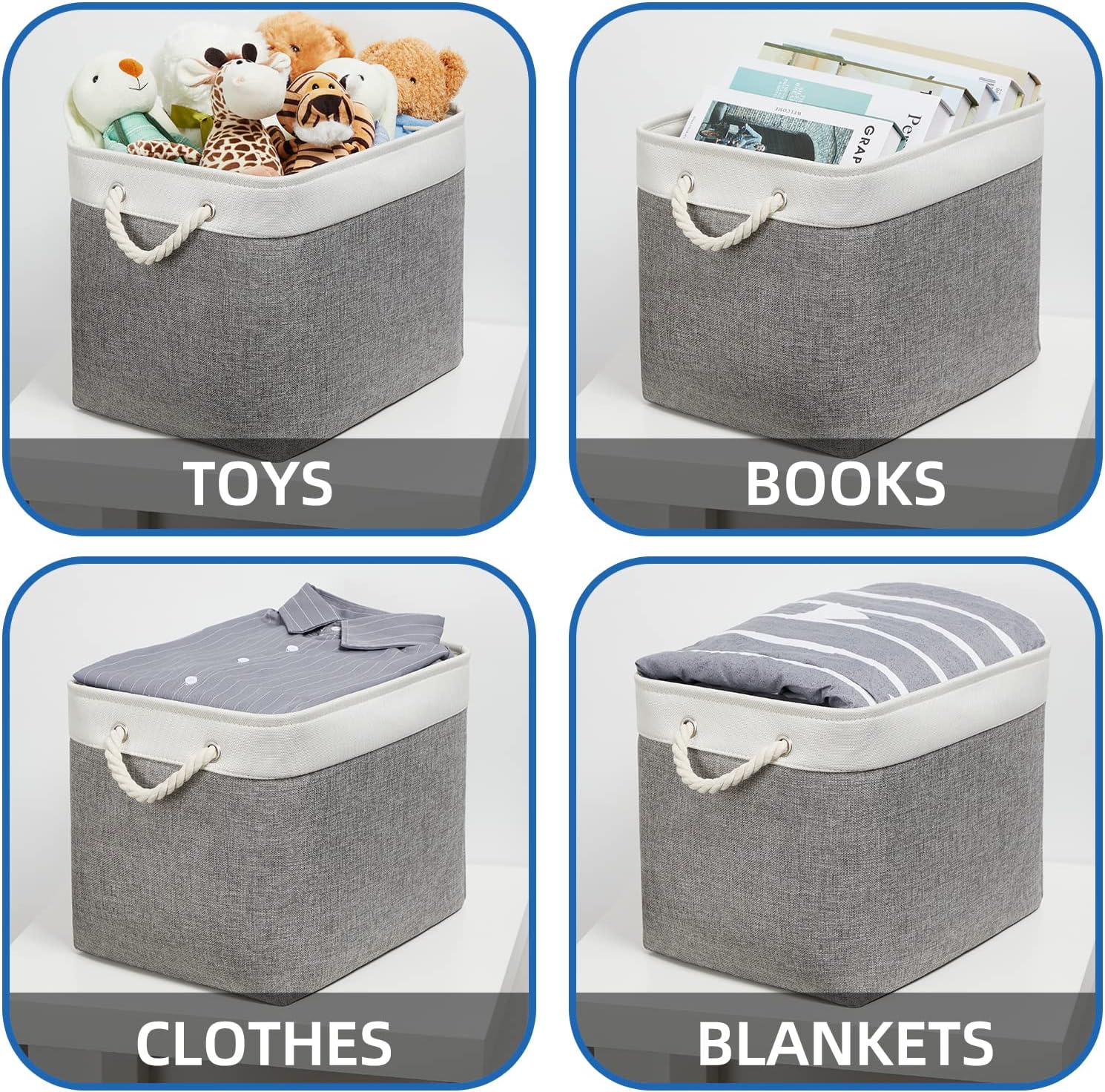 Temary Cestas para organizar, paquete de 2 cestas de almacenamiento grandes de tela con asas, cestas decorativas para regalos vacías para el hogar,