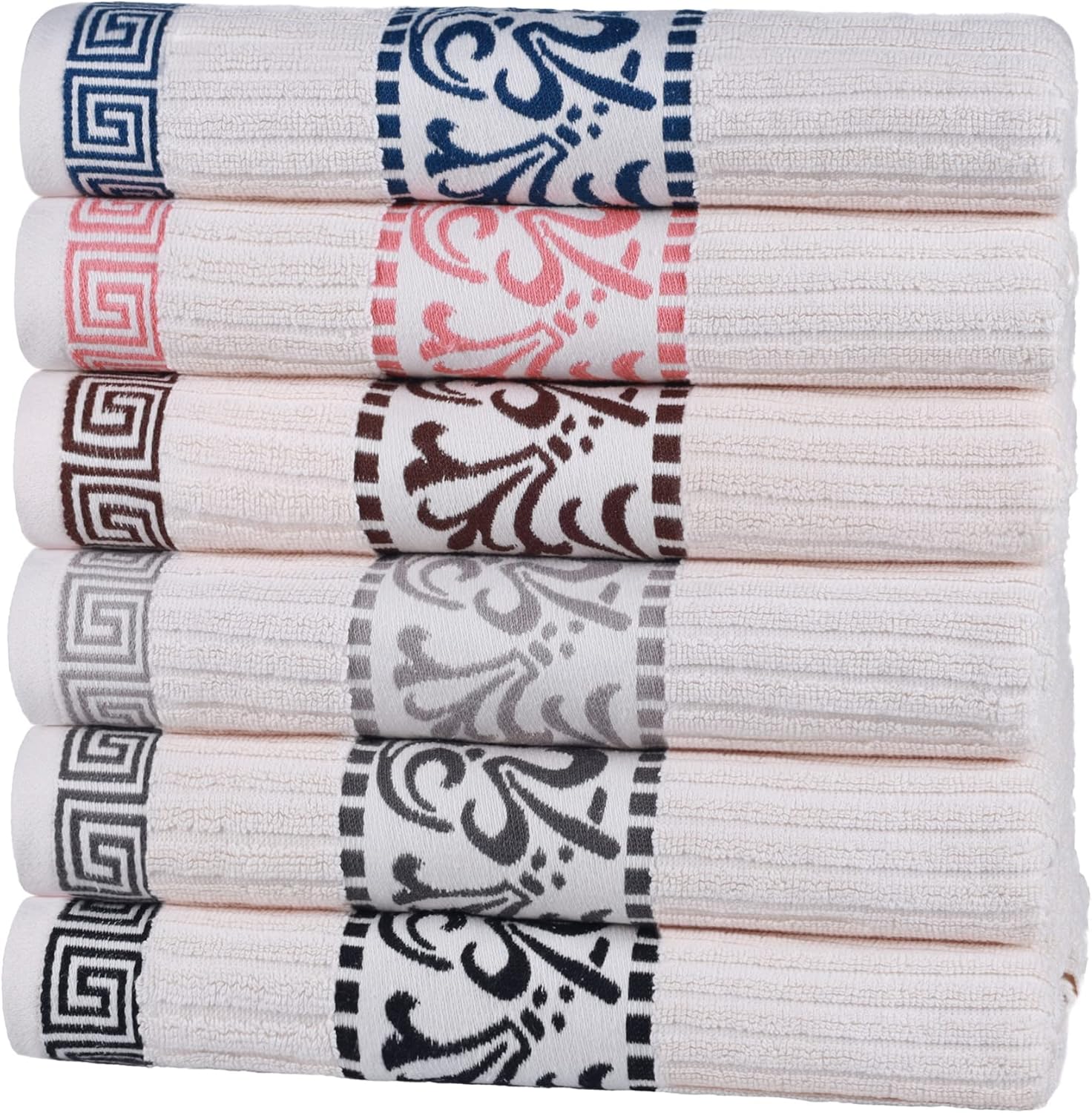 Superior Athens Collection Athens Collection – Juego de 8 toallas de algodón, diseño griego decorativo, artículos esenciales para el hogar, toallas