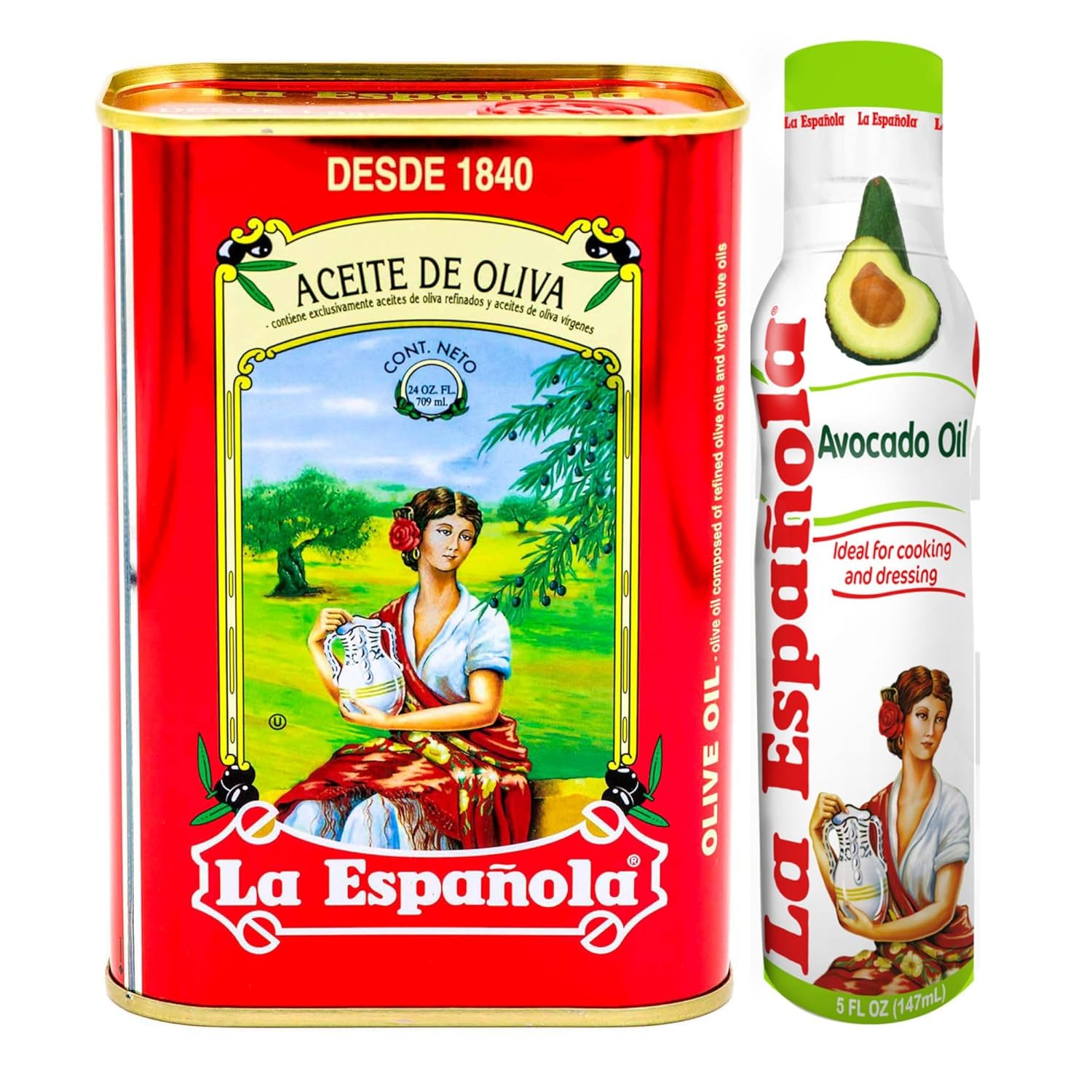 La Española Aceite de oliva 100% puro, 24 onzas líquidas + espray de aceite de aguacate La Española, 5 onzas