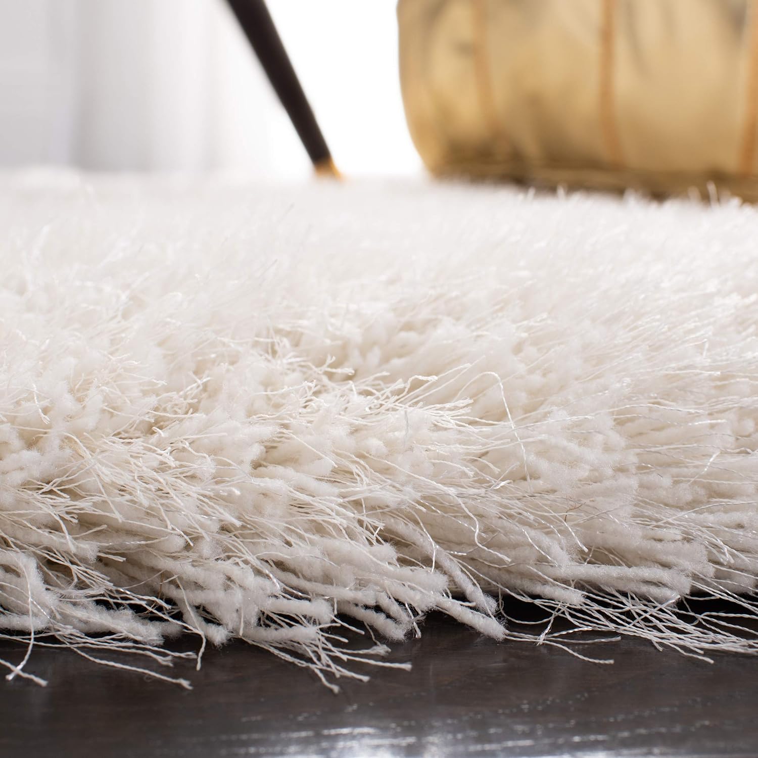 SAFAVIEH Venice Shag Collection – Alfombra cuadrada de 4 pies, perla, glamour hecho a mano, 3 pulgadas de grosor, ideal para zonas de alto tráfico