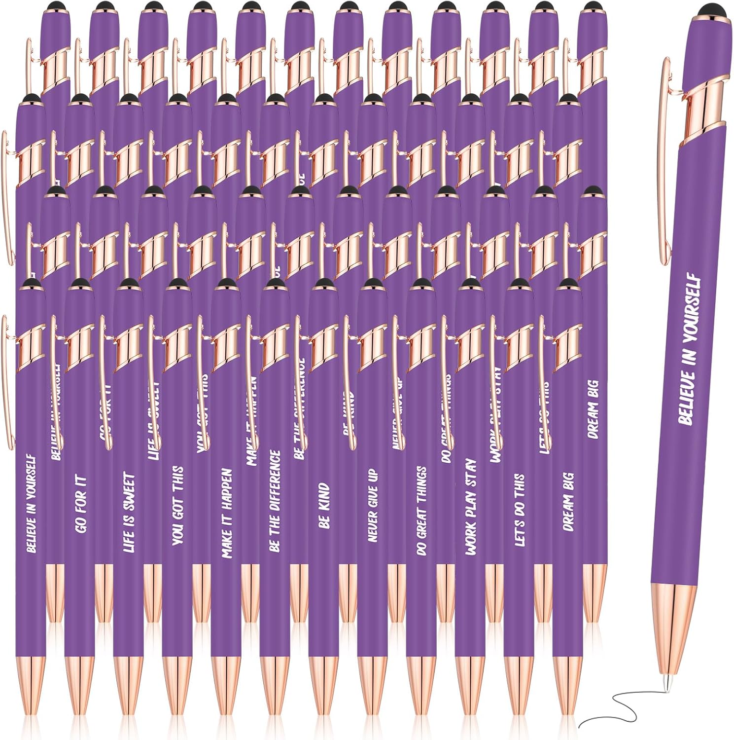 Yeaqee 48 bolígrafos inspiradores, bolígrafos motivacionales, tinta negra, bolígrafos retráctiles con punta de lápiz capacitivo, bolígrafos con