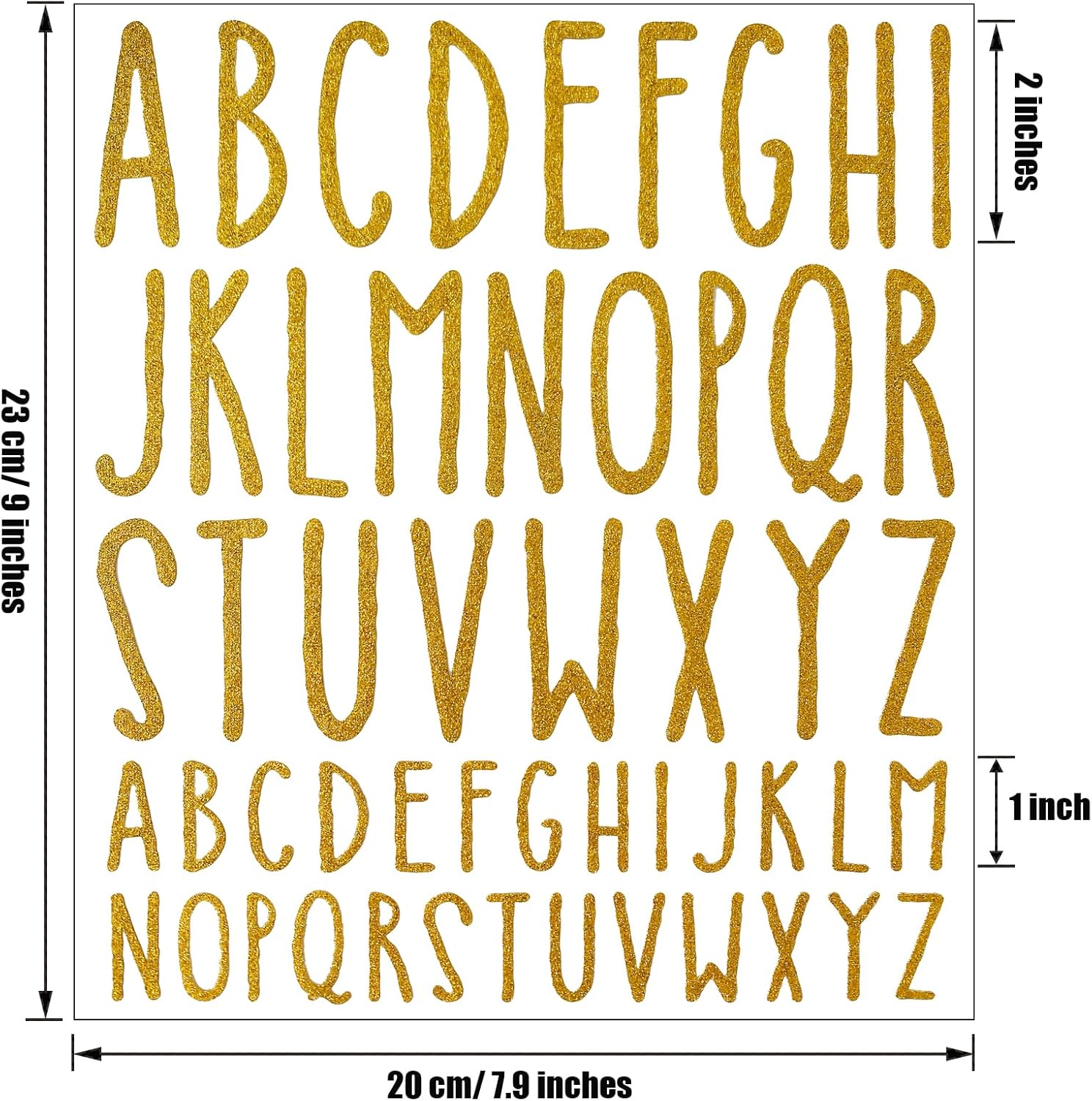 Calcomanías de letra, 10 hojas de letras autoadhesivas, letras adhesivas del alfabeto mayúscula, letras para manualidades (dorado, 1 pulgada, 2