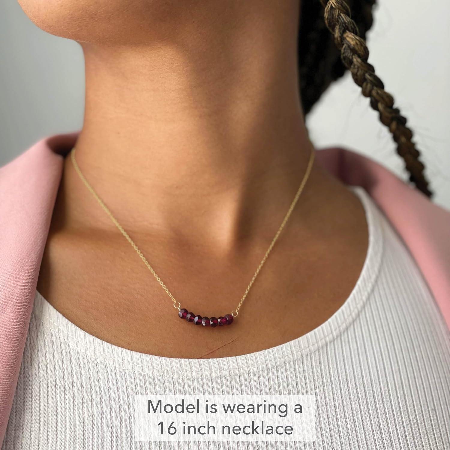 Rebecca Anne Handmade Jewelry Birthstone Bar Necklace, Rose Gold September Sapphire Necklace, 16″ with 2″ Extender, Personalized Layering Necklace