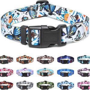 Collar ajustable para perro con patrones, ultra cómodo, de nailon suave, transpirable, para perros pequeños, medianos y grandes (M, mariposa) Collar ajustable para perro con patrones, ultra cómodo, de nailon suave, transpirable, para perros pequeños, medianos y grandes (M, mariposa)