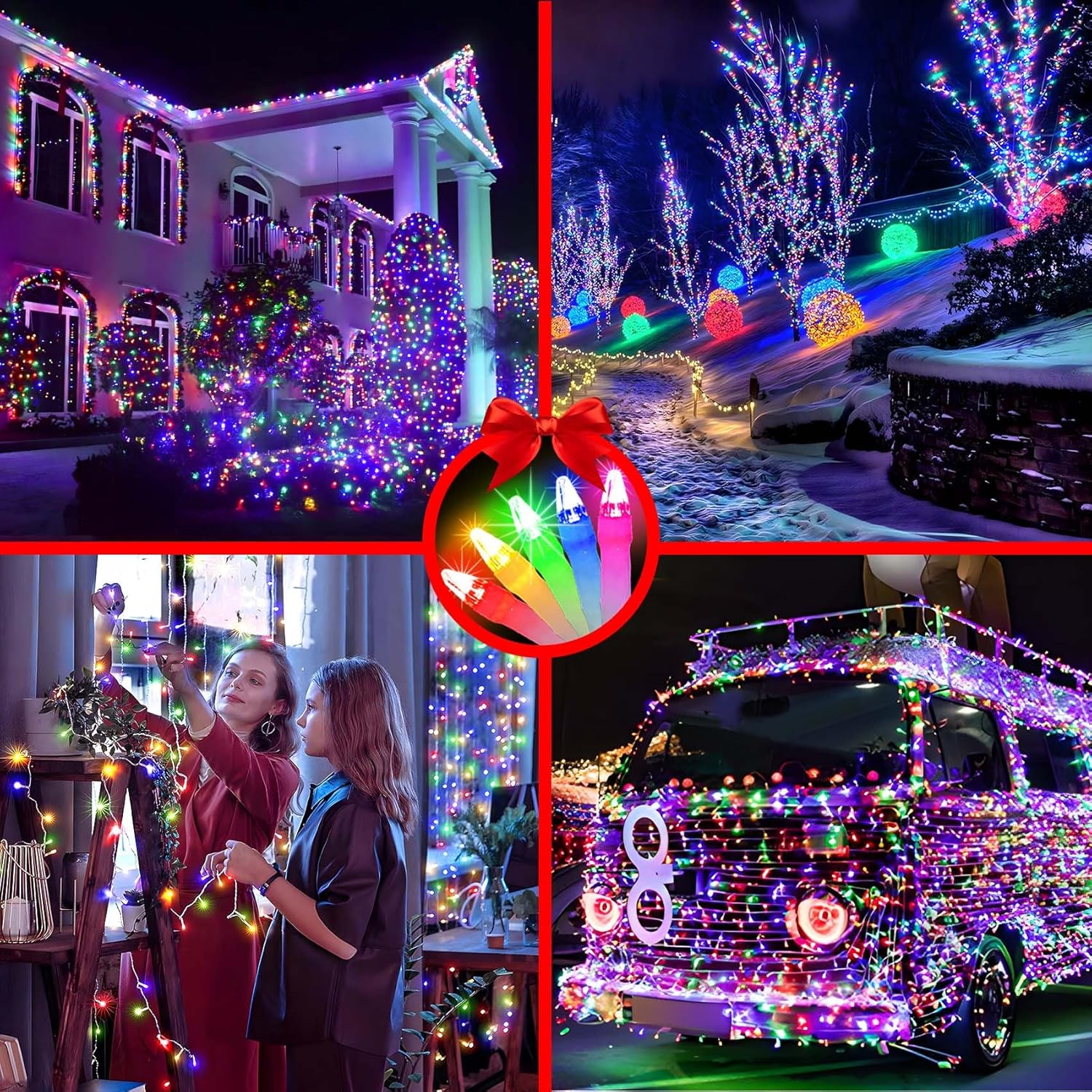 Luces de Navidad de 509 pies para exteriores, 1350 luces LED para decoración de árbol de Navidad con 8 modos y memoria de temporizador, cable
