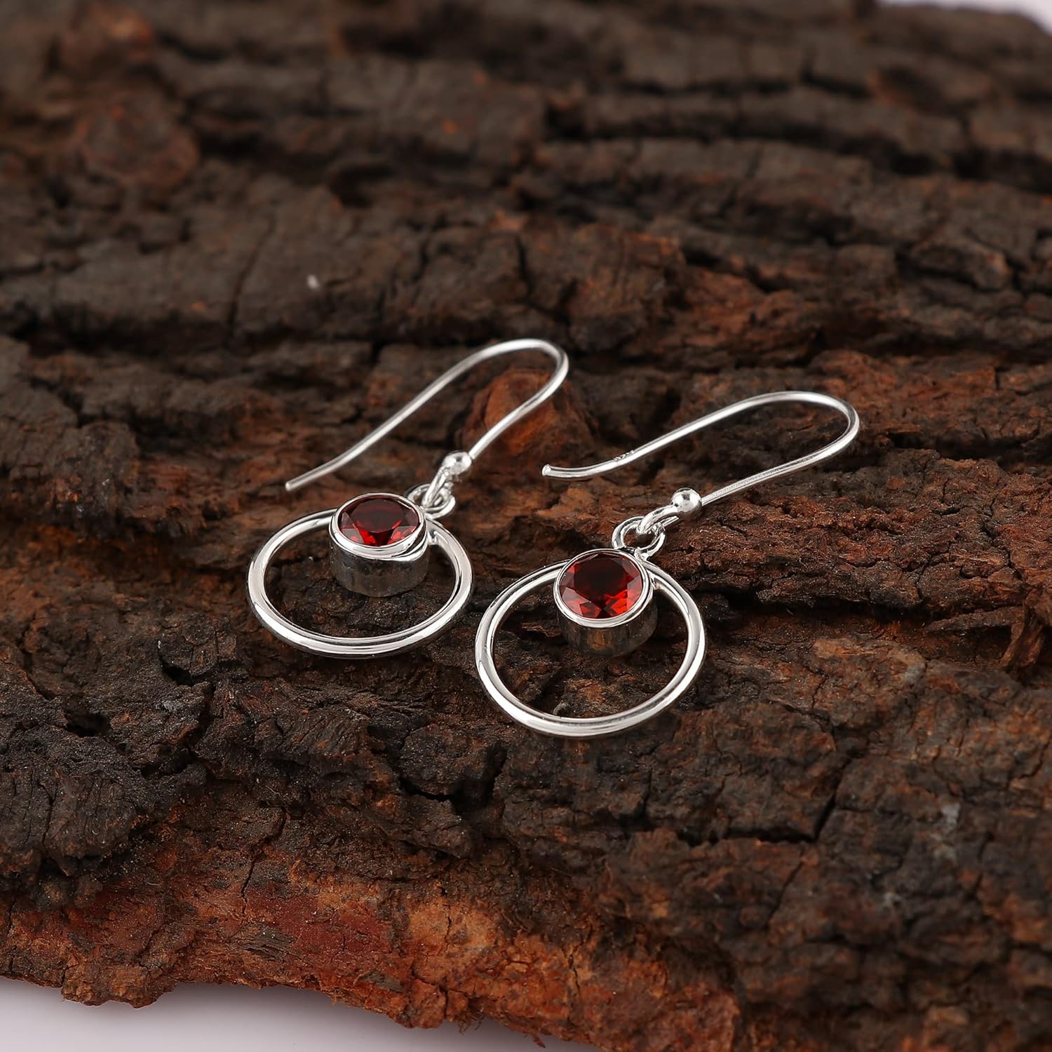 Solid 925 Sterling Silver Earrings, Natural Garnet Gemstones Earrings for Women, Dangle, January Birthstones, Bohemian Handmade Elegant Statement