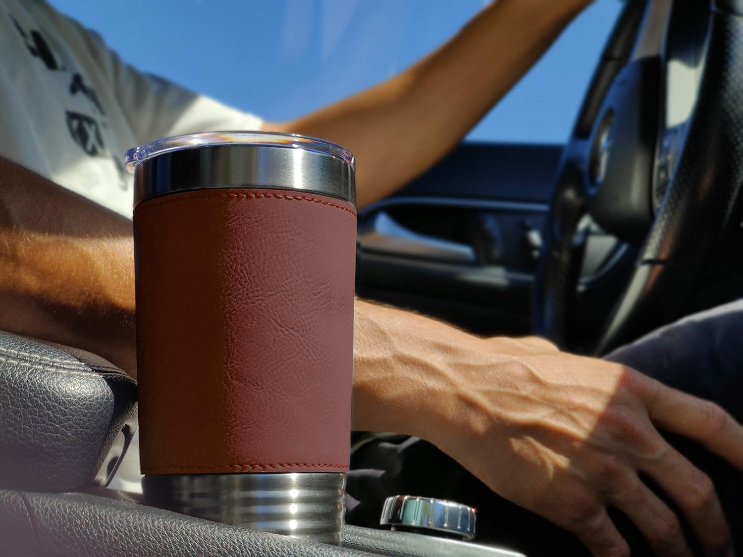 LaserGram Vaso aislado al vacío de 20 onzas, bandera de México, grabado personalizado incluido (piel sintética, marrón oscuro)