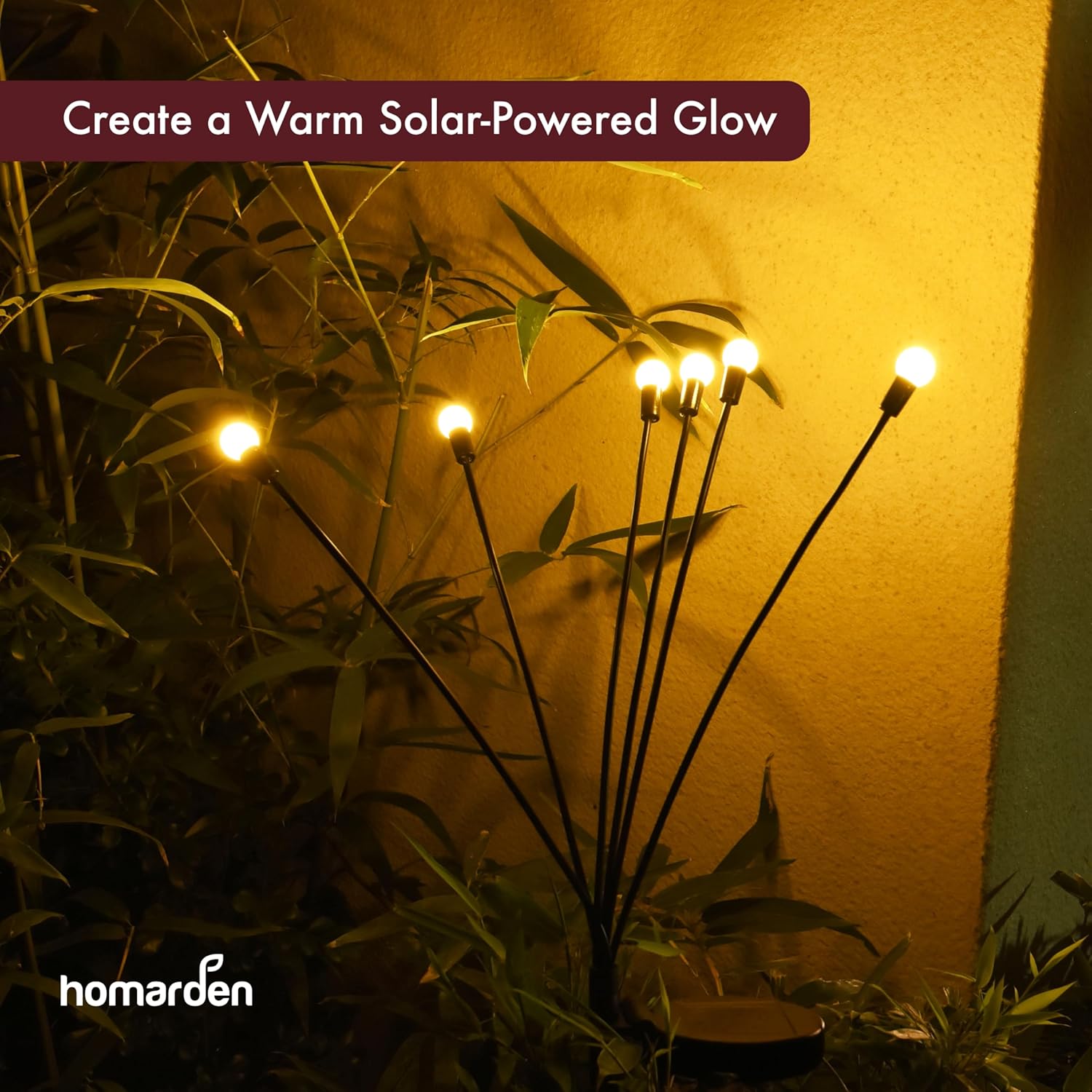 Homarden Luces solares cálidas de luciérnaga (amarillo)  Diseño de luciérnaga en explosión de estrellas oscilantes con alambre de hierro resistente,
