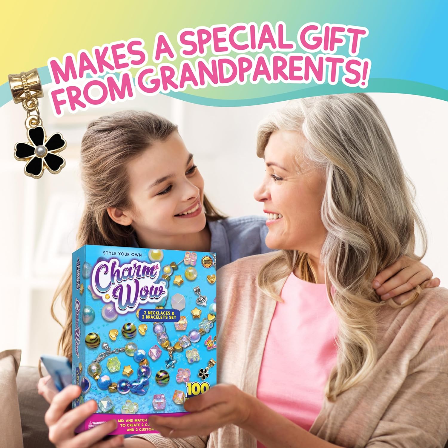 CharmWow – Kit de joyería para niñas de 6 a 8 años + con cuentas brillantes, kit de fabricación de joyas para niñas de 8 a 12 años, regalo para