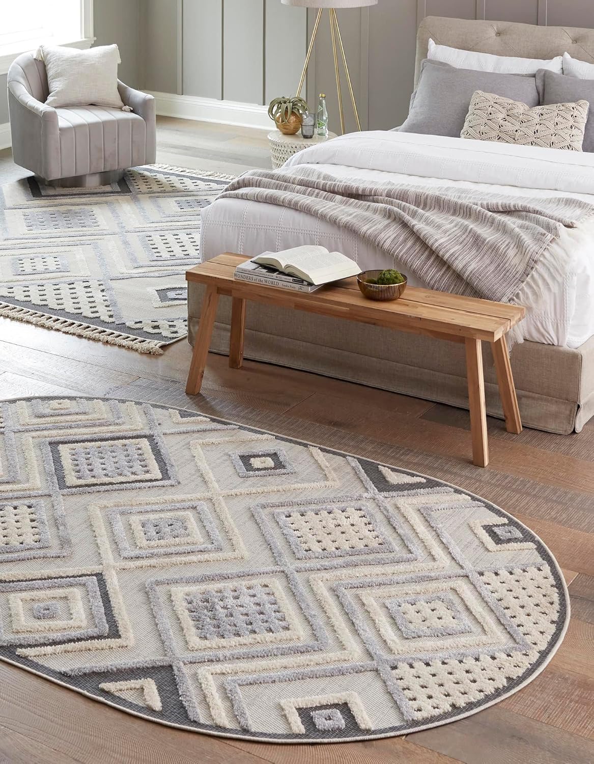Unique Loom Arlo Collection – Alfombra de área Hannah (ovalada 5 pies 3 pulgadas x 8 pies 0 pulgadas, beige arenosogris)