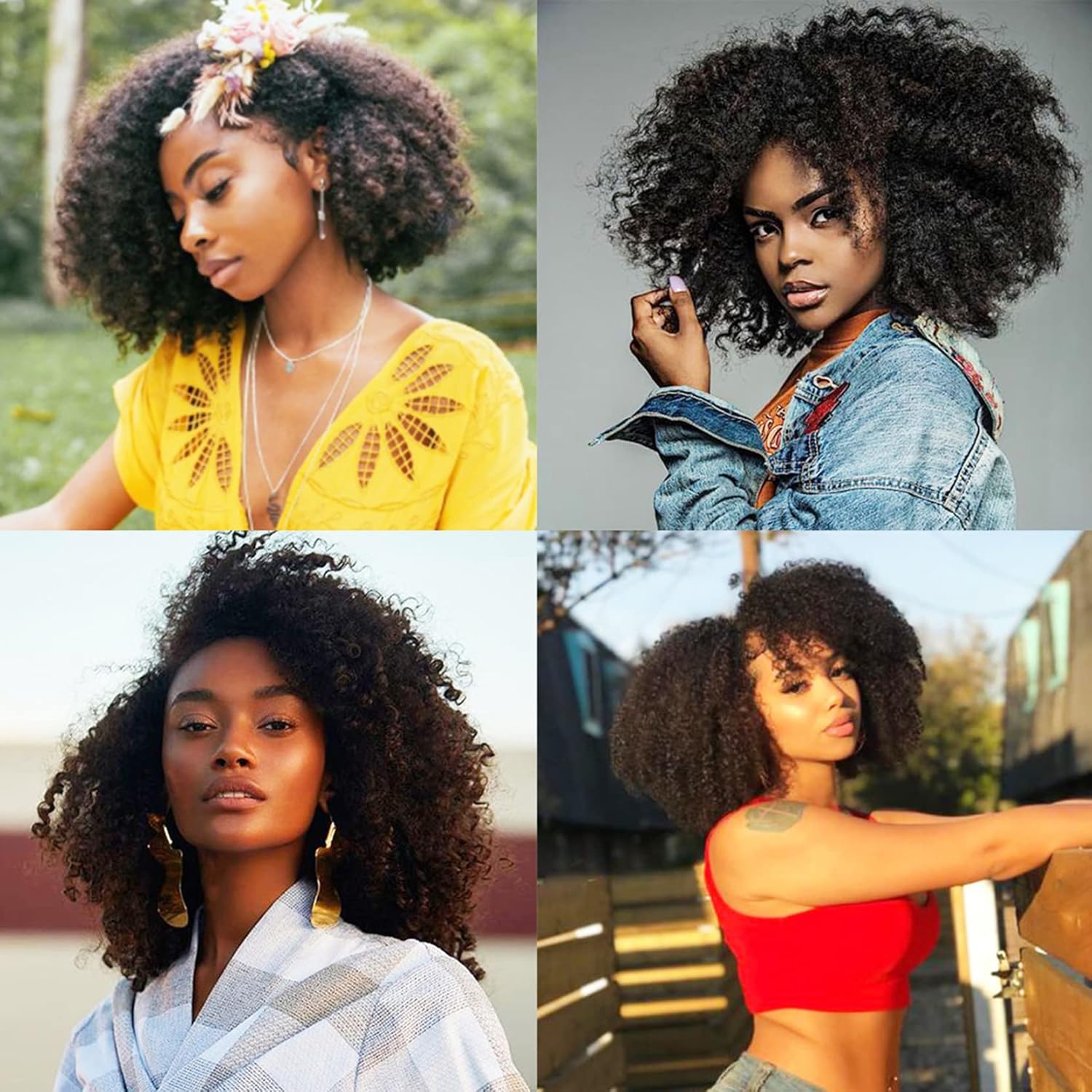 Kabadu – 8 piezas de 4.23 ozjuego de cabello humano rizado afro rizado para mujeres negras, extensiones de cabello humano virgen brasileño 4B 4C