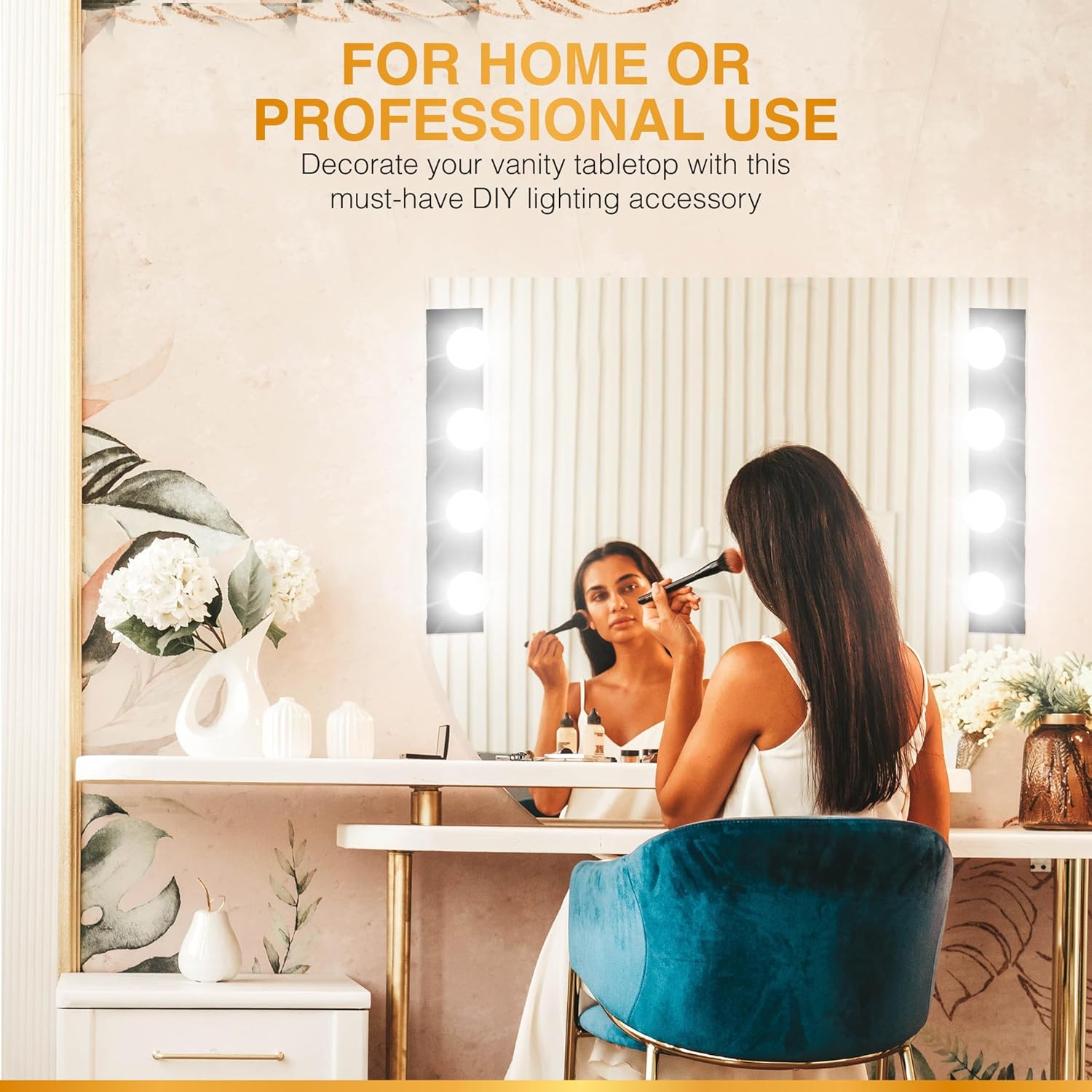 DYSMIO Tira de tocador de cuatro luces, accesorio de espejo estilo Hollywood con placas negras, accesorios de grado de salón para dormitorio, baño,