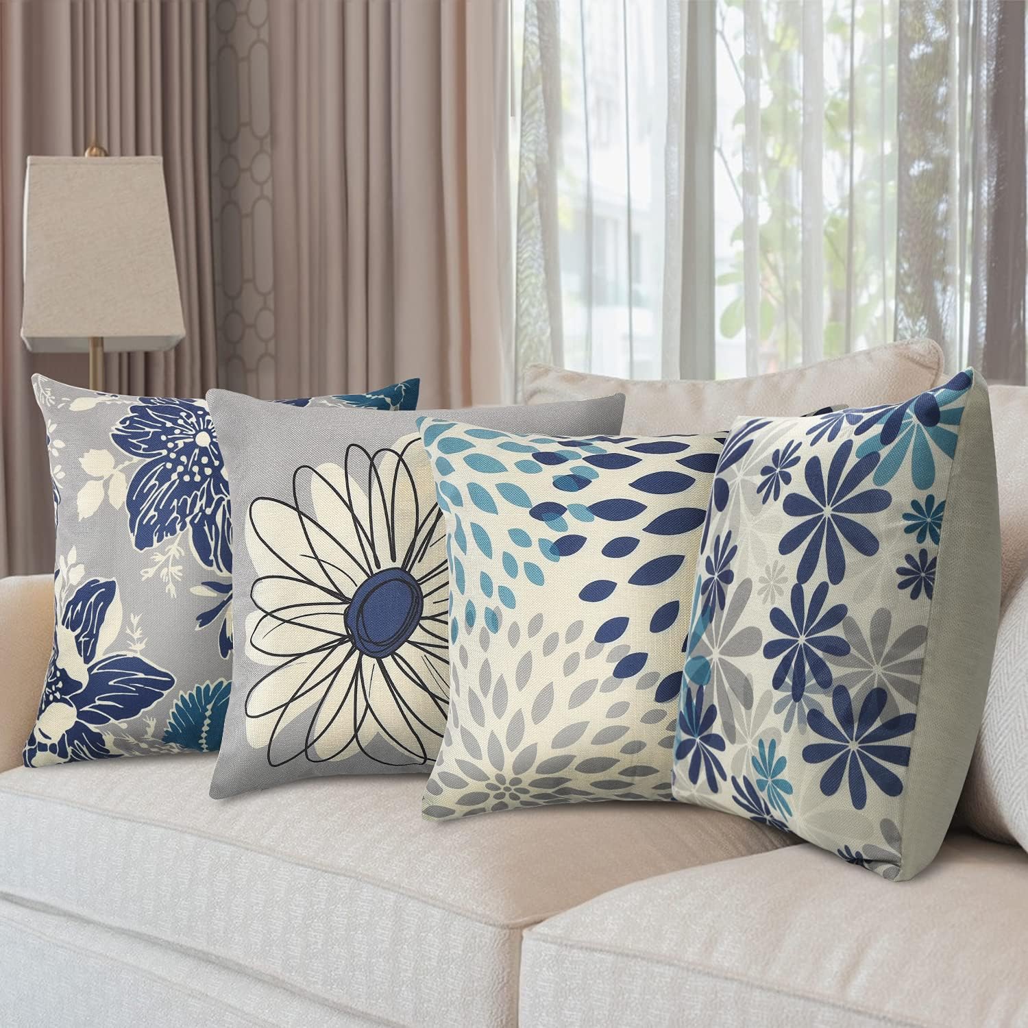 Baidast Juego de 4 fundas de almohada azules de 16 x 16 pulgadas, fundas decorativas para sofá, para interiores y exteriores, decoración del hogar