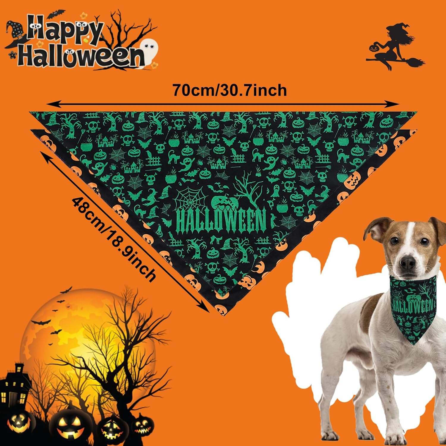 Duuclume 2 unidades de bandana para perro, Halloween, Navidad, patrón de Halloween, lavable, triangular, reversible, accesorios para niños y niñas,