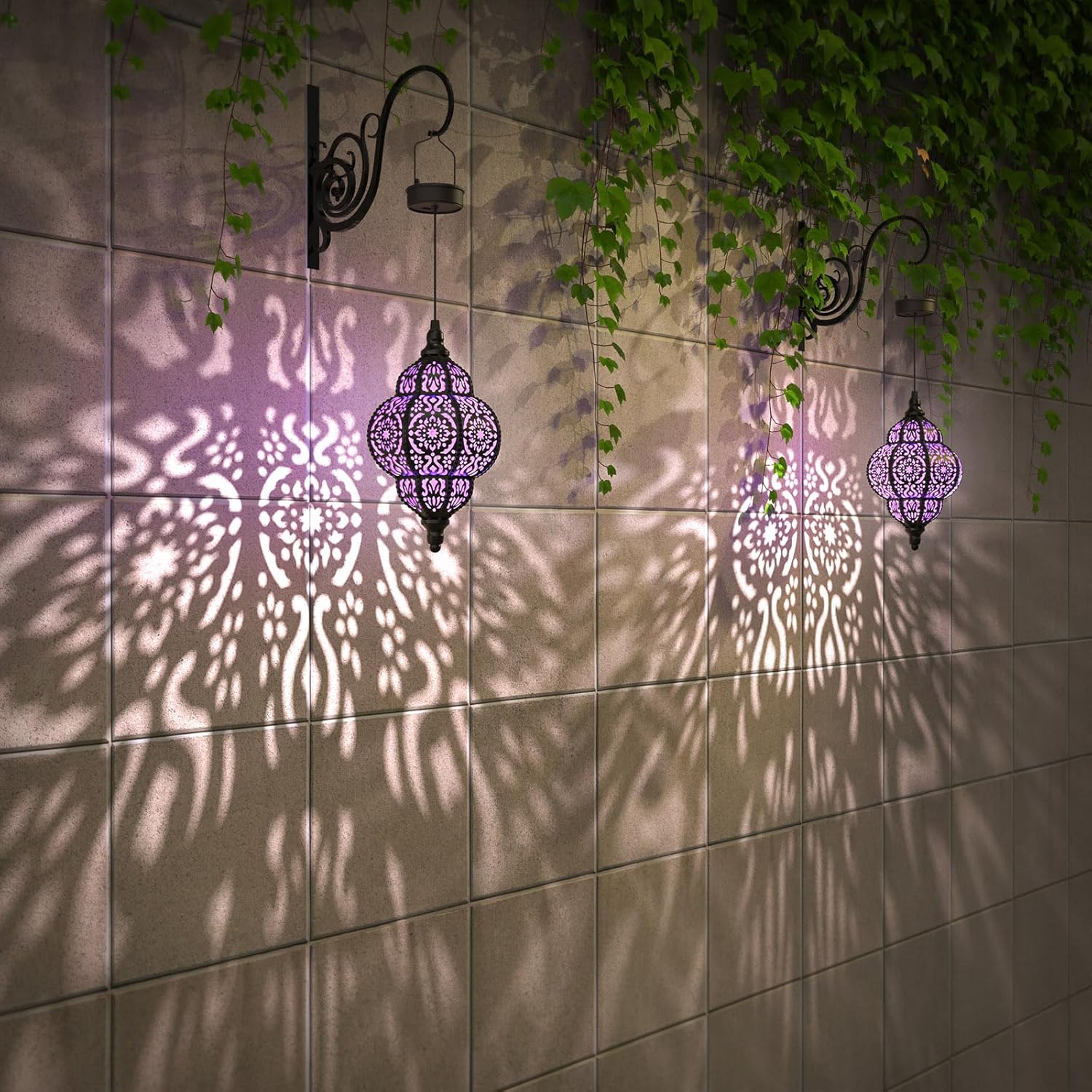 Hapjoy Luces solares colgantes para decoración de jardín al aire libre, farol solar impermeable de plástico marroquí, decoraciones al aire libre