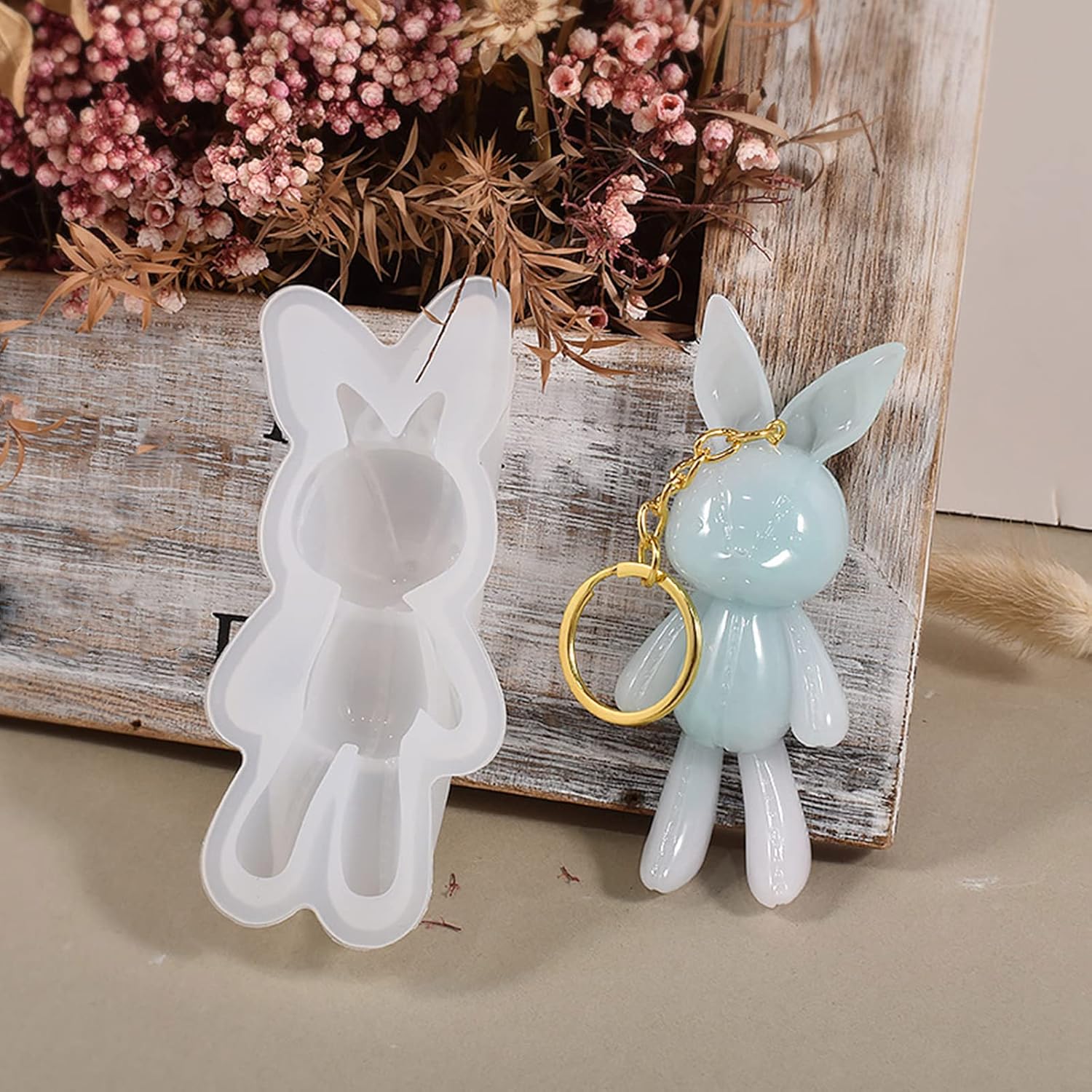 Moldes de resina de conejo 3D, 2 moldes de resina de conejo, moldes de silicona de conejo de Pascua para llavero colgante, joyería, manualidades de