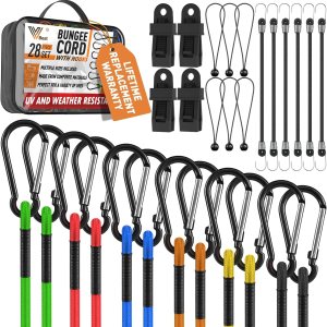 28 cuerdas elásticas con ganchos, mosquetón, cuerdas elásticas resistentes al aire libre, juego de cuerdas elásticas de varios tamaños, incluye 28 cuerdas elásticas con ganchos, mosquetón, cuerdas elásticas resistentes al aire libre, juego de cuerdas elásticas de varios tamaños, incluye