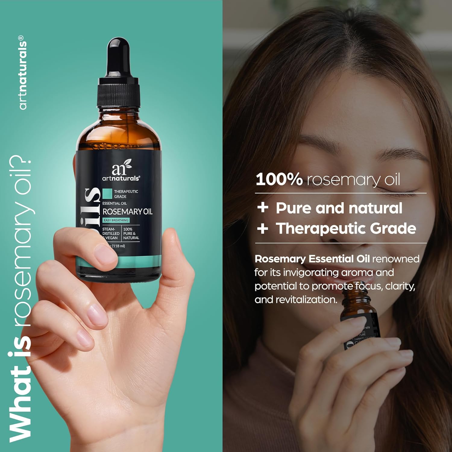 Artnaturals Aceite esencial de romero de 4 onzas, aceites de rosa maría 100 % puros, grado terapéutico, mejor para el crecimiento del cabello,