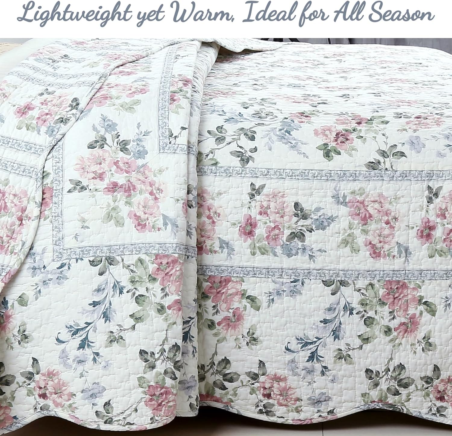 Cozy Line Home Fashions – Juego de colcha reversible, 100% algodón, diseño floral desgastado y elegante, cubrecama para todas las estaciones,