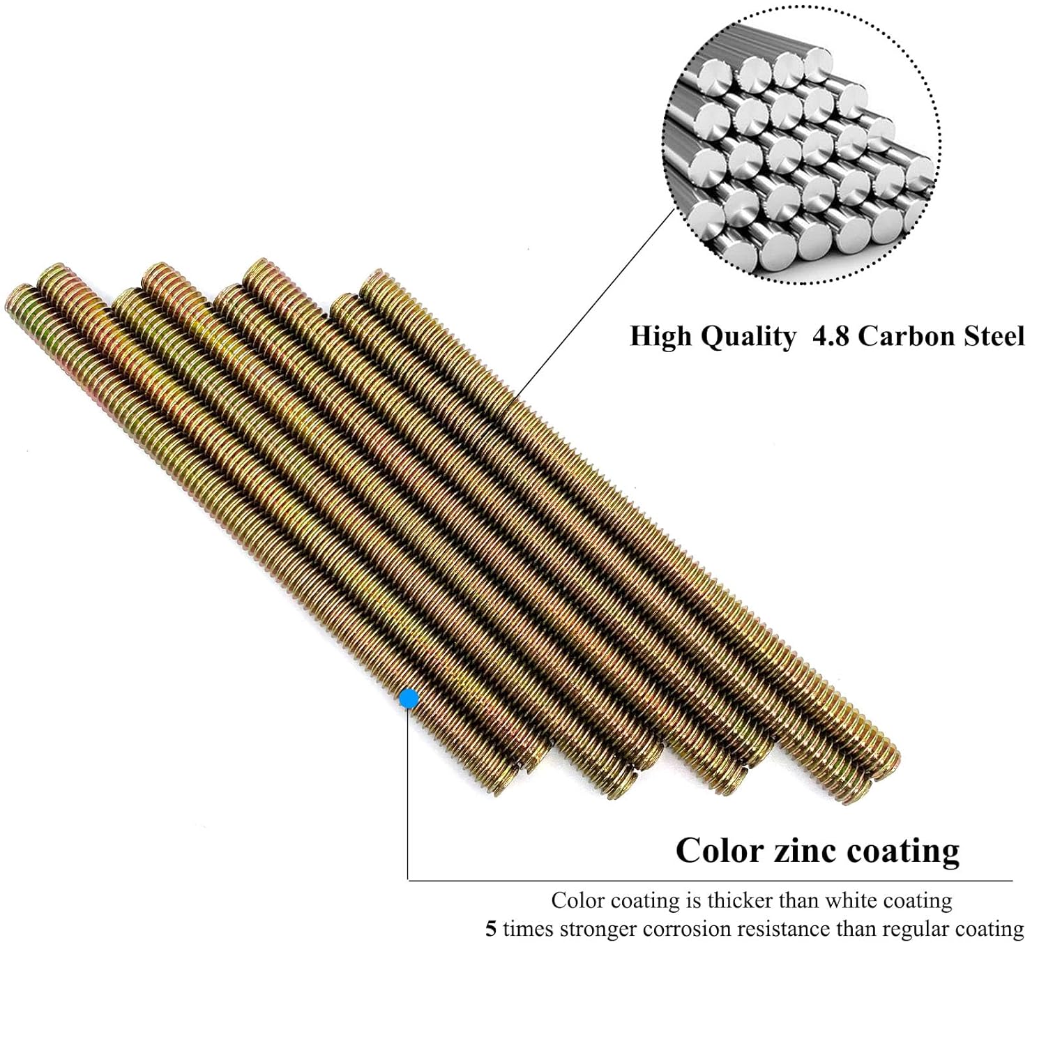 8 piezas de color zinc completamente roscado varilla de acero al carbono tornillo de rosca larga 516×5 “para muebles de jardín barandilla montaje