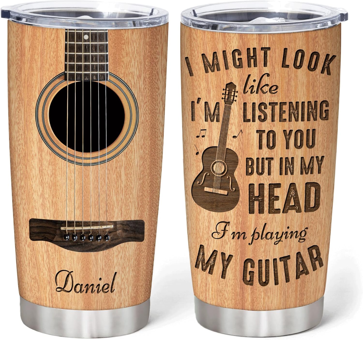 Hyturtle Regalos de guitarra eléctrica personalizados, vasos de guitarrista de acero inoxidable de 20 onzas, tazas de café para hombres, mujeres,